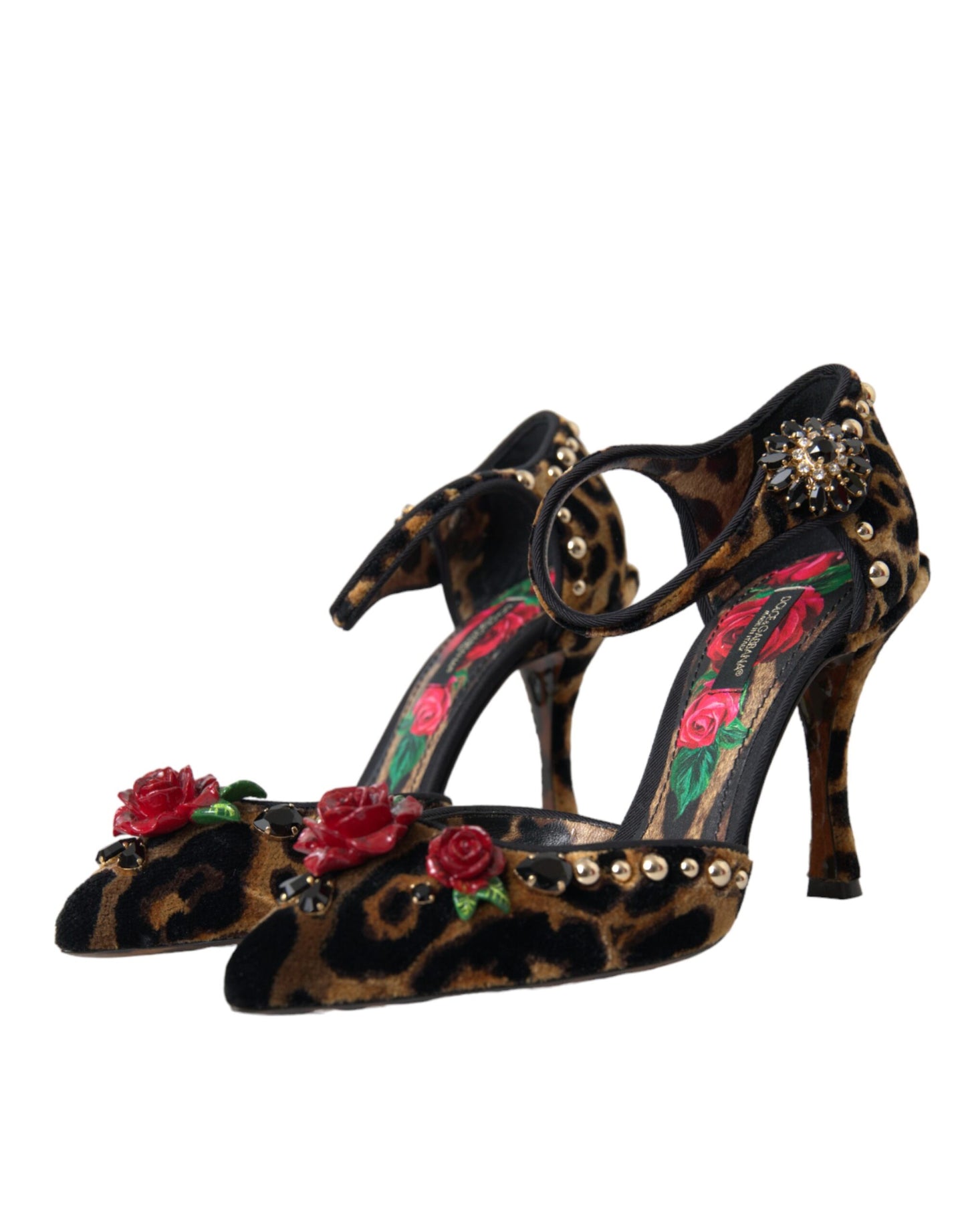 Dolce & Gabbana Brown Leopard Floral Crystal Mary Janes Pumps Shoes EU37.5 / US7