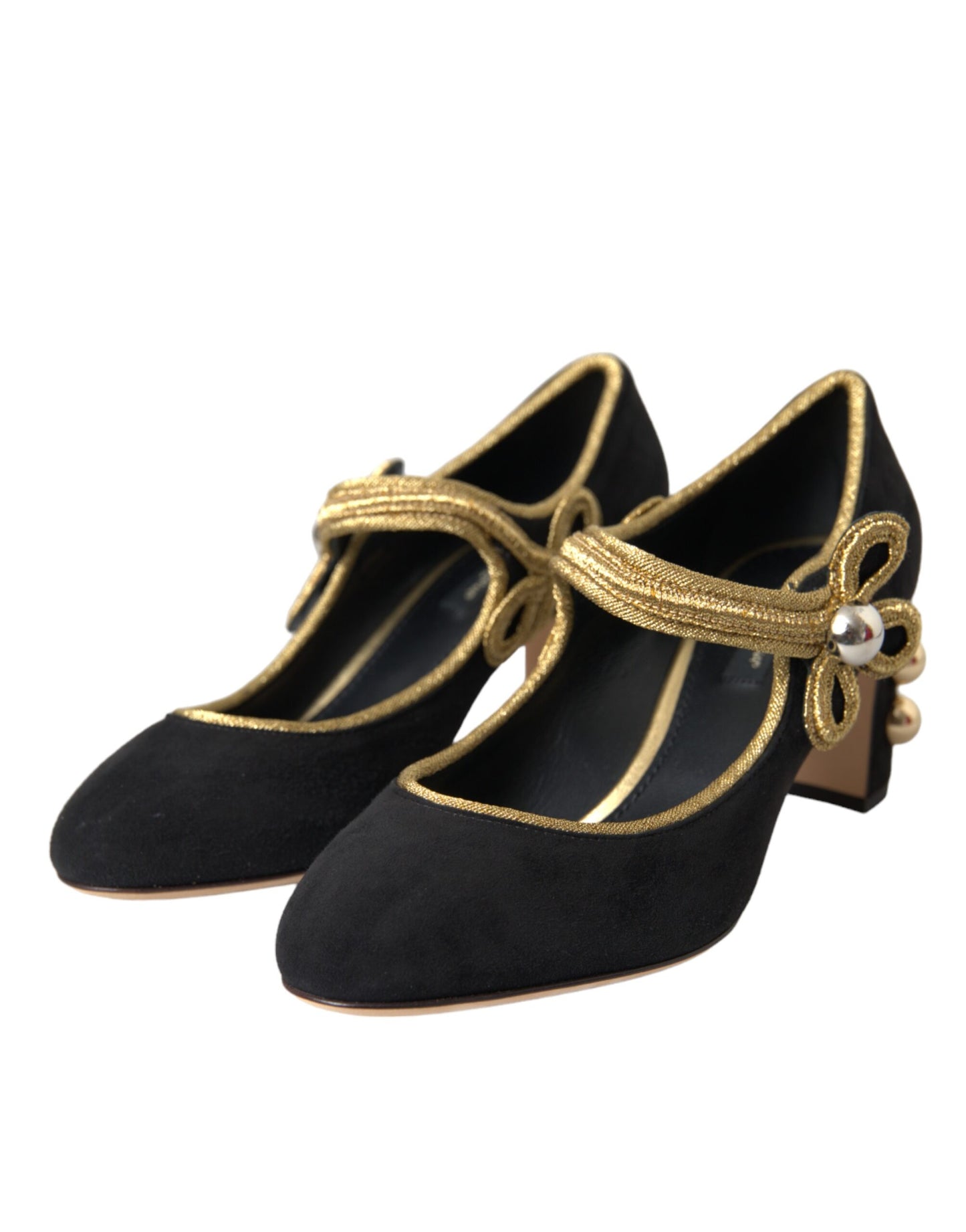 Dolce & Gabbana Black Suede Gold Mary Janes Heels Pumps Shoes EU37 / US6.5