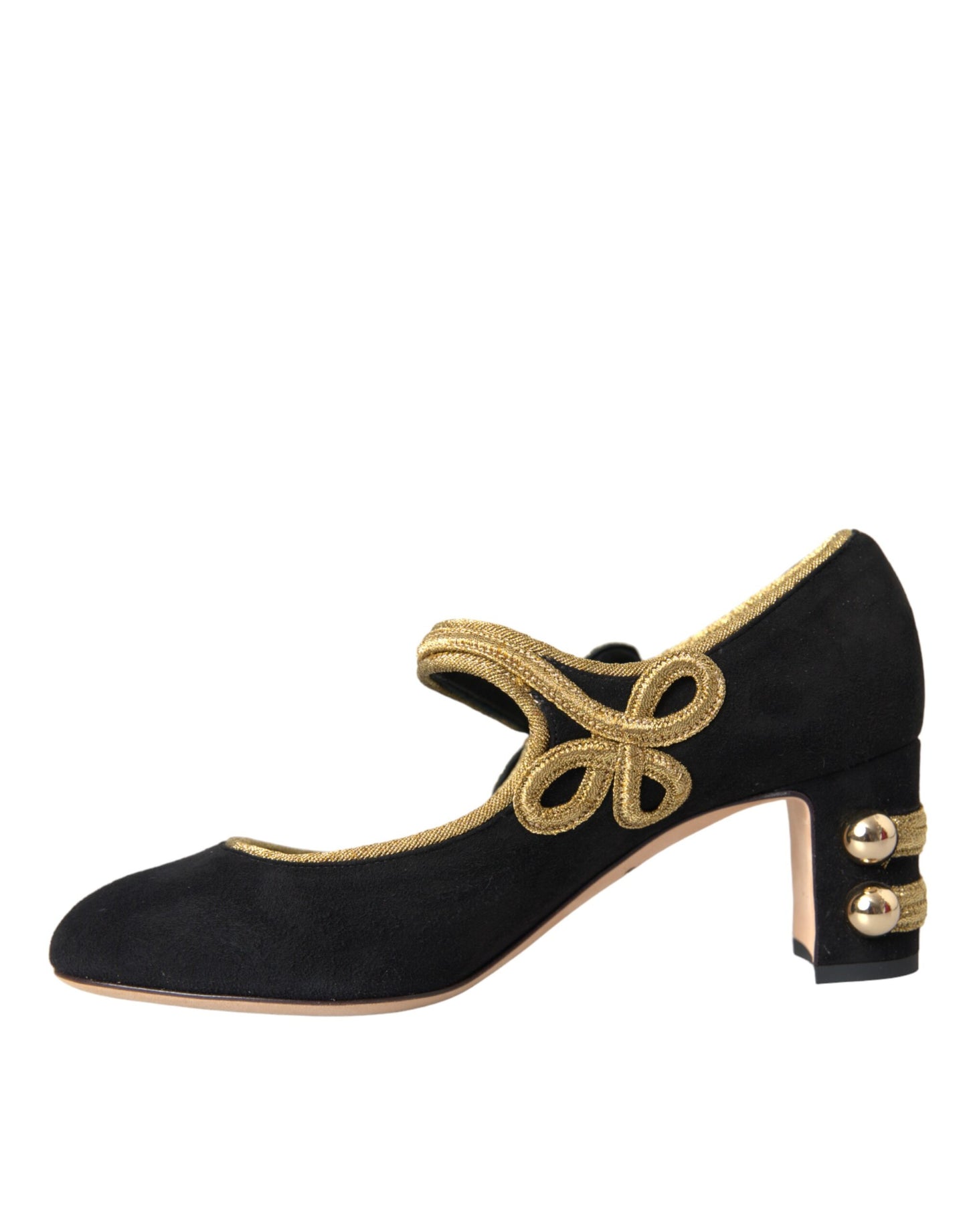 Dolce & Gabbana Black Suede Gold Mary Janes Heels Pumps Shoes EU37 / US6.5