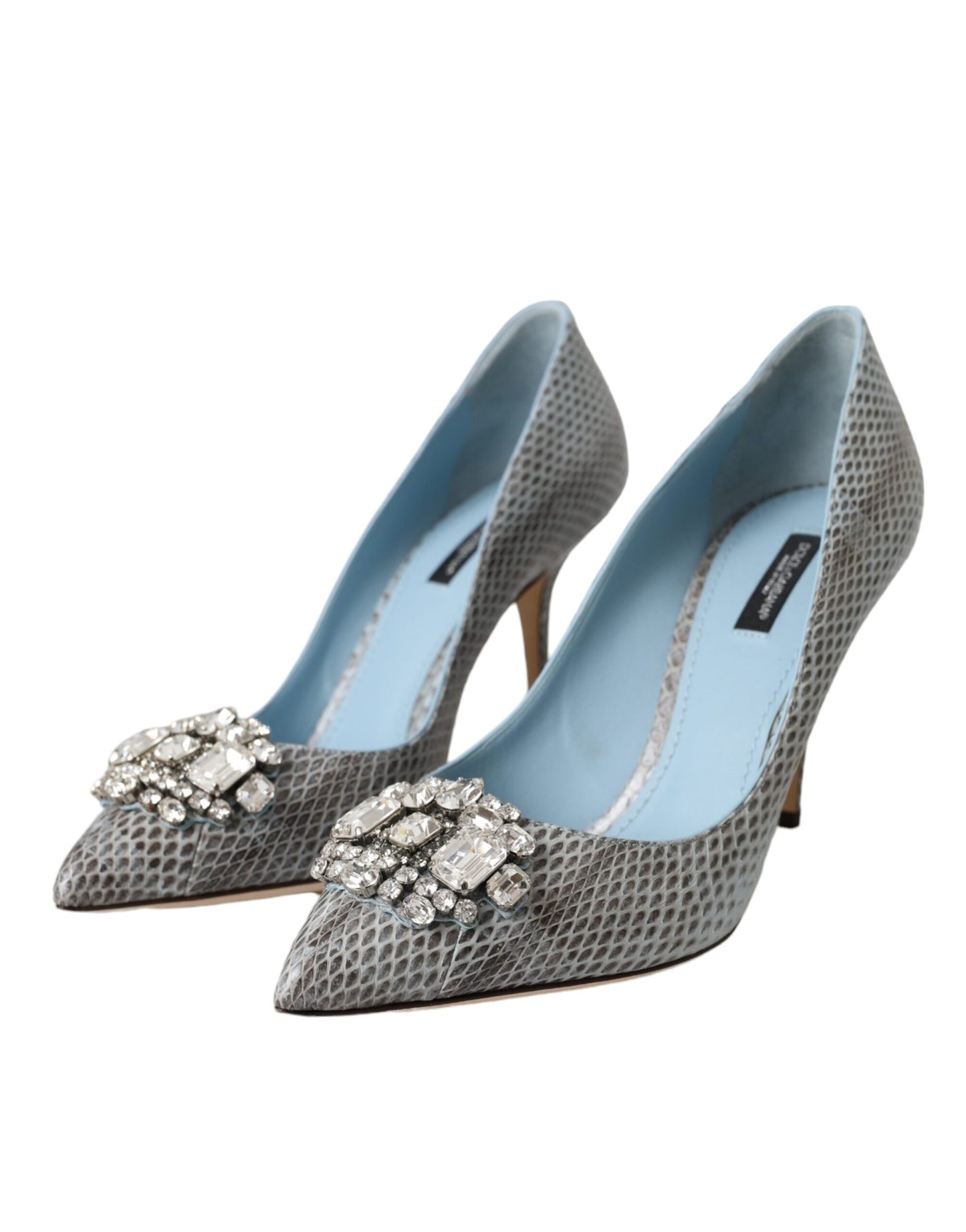 Dolce & Gabbana Light Blue Exotic Leather Crystal Bellucci Shoes EU40 / US9.5