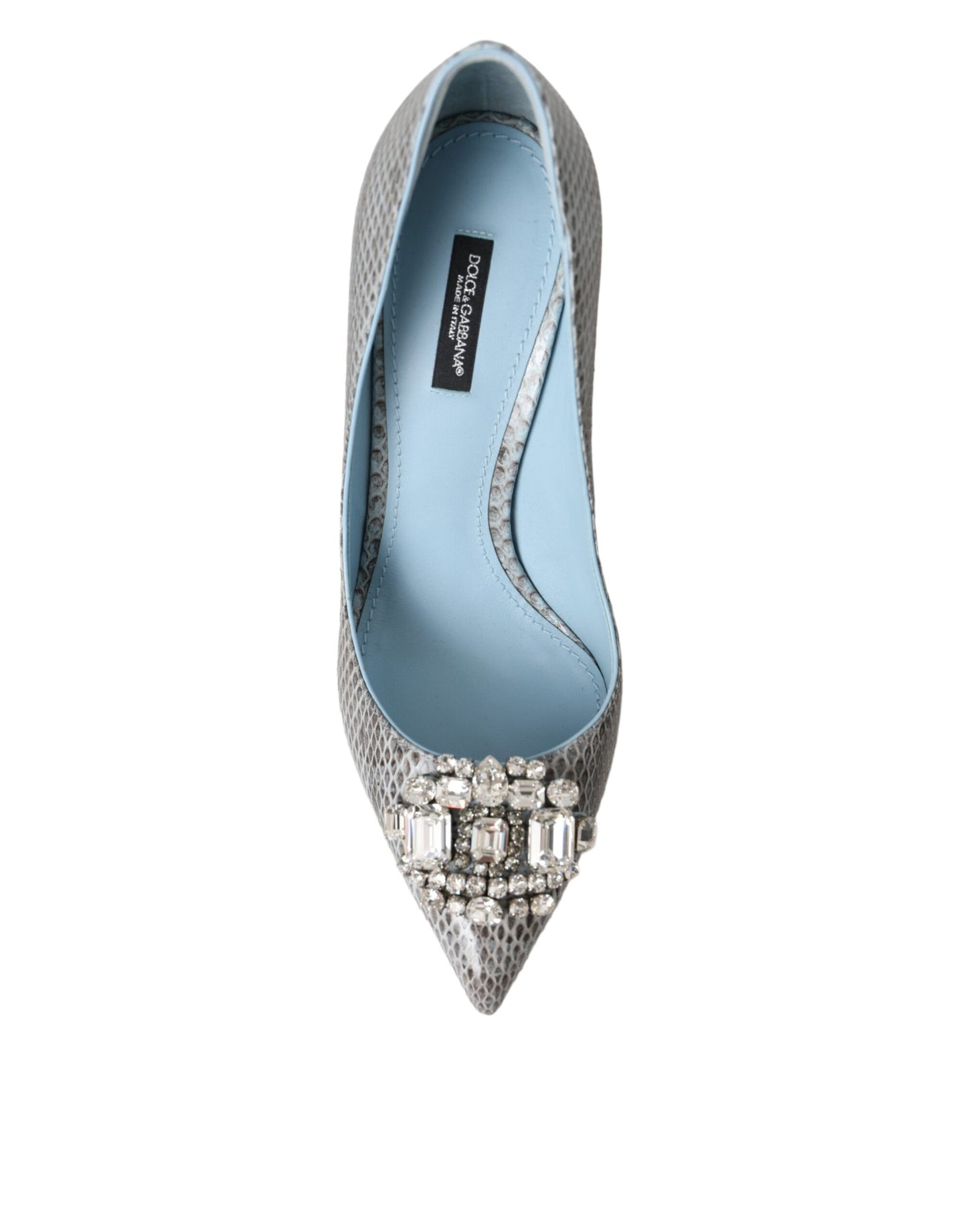 Dolce & Gabbana Light Blue Exotic Leather Crystal Bellucci Shoes EU40 / US9.5