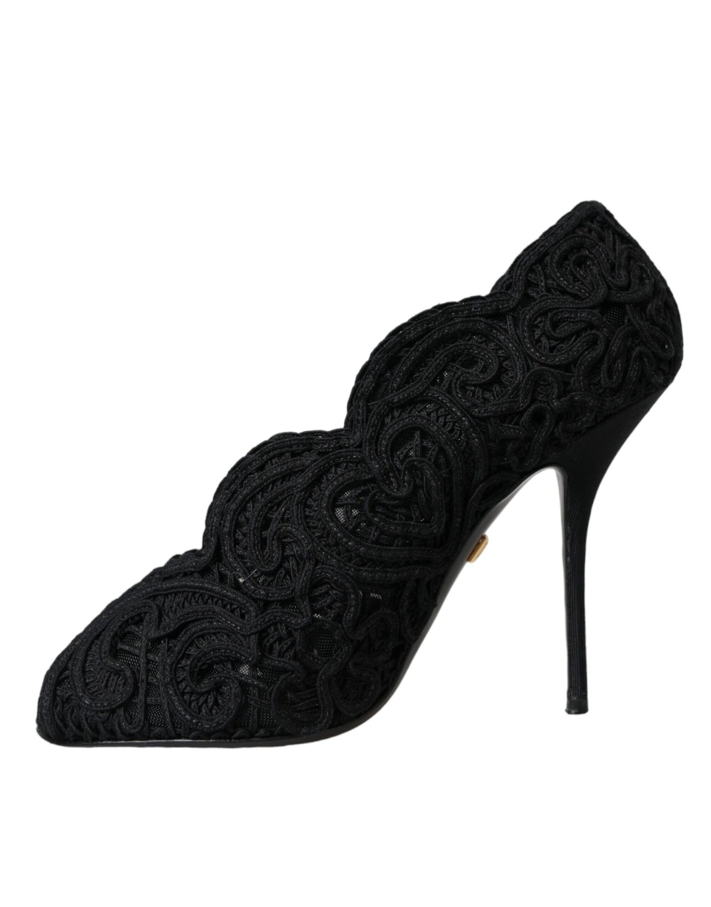 Dolce & Gabbana Black Cordonetto Ricamo Pump Open Toe Shoes EU38 / US7.5