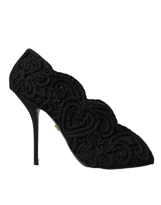 Dolce & Gabbana Black Cordonetto Ricamo Pump Open Toe Shoes EU38 / US7.5