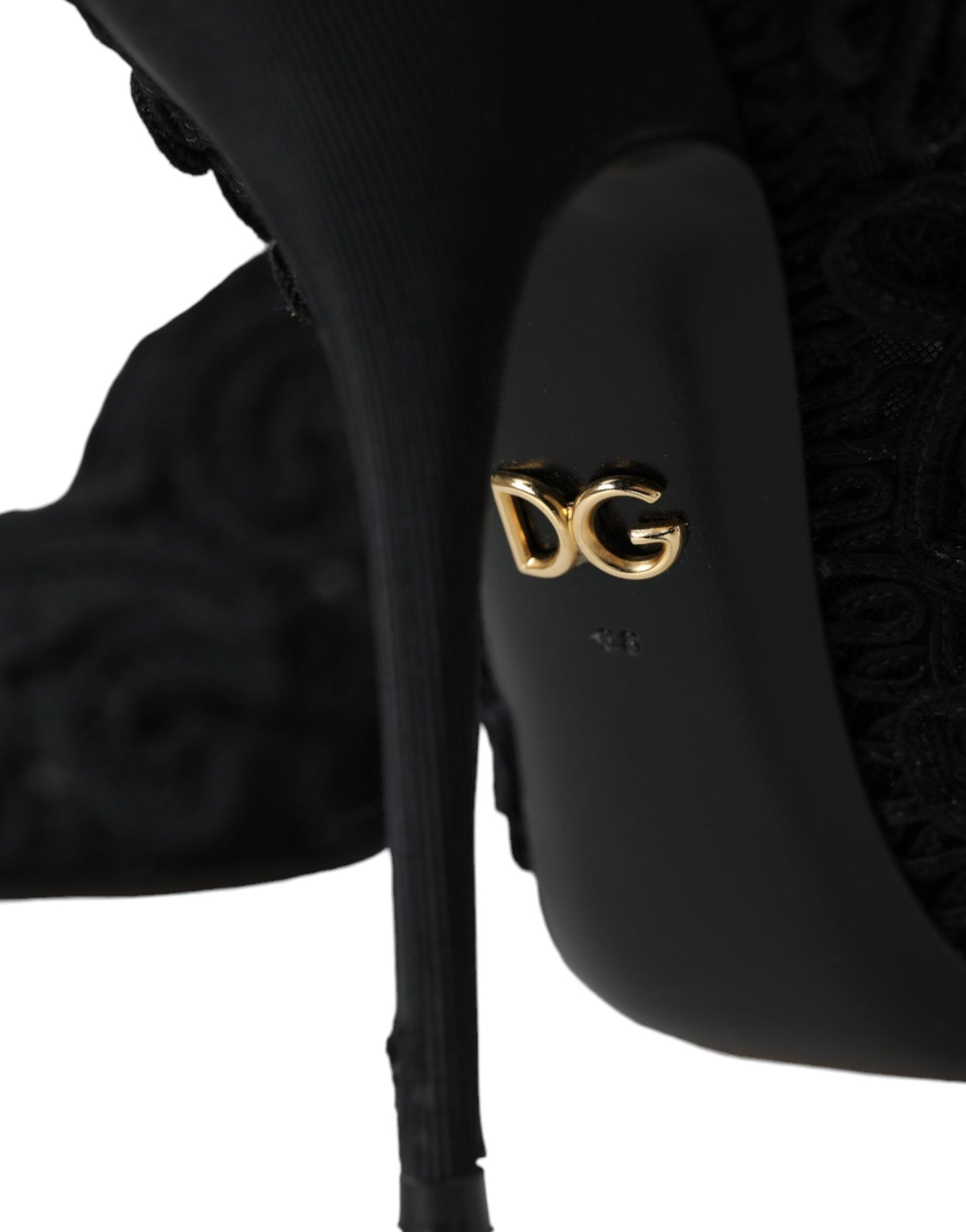 Dolce & Gabbana Black Cordonetto Ricamo Pump Open Toe Shoes EU38 / US7.5