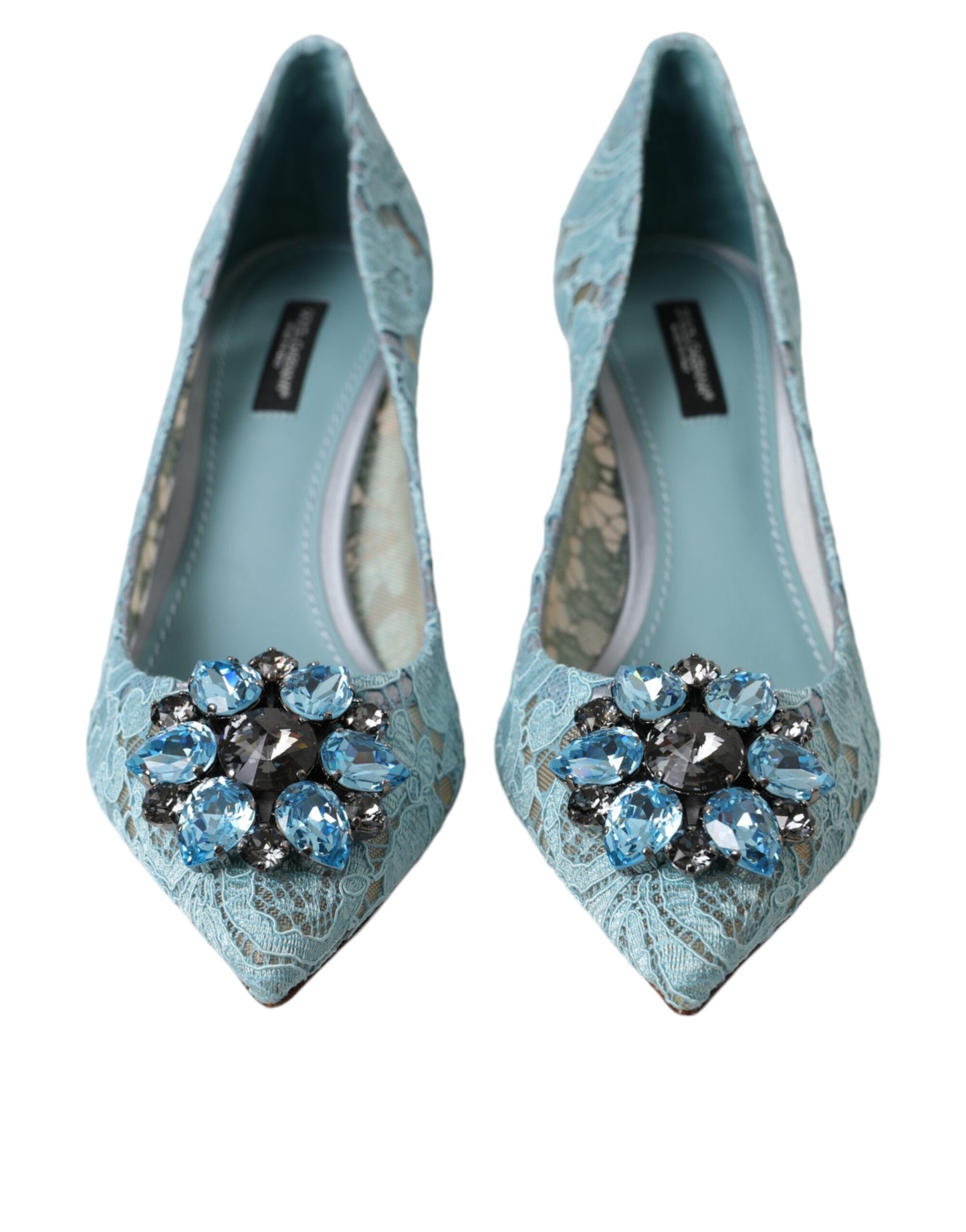 Dolce & Gabbana Blue Taormina Lace Crystal Heel Pumps Shoes EU38.5 / US8