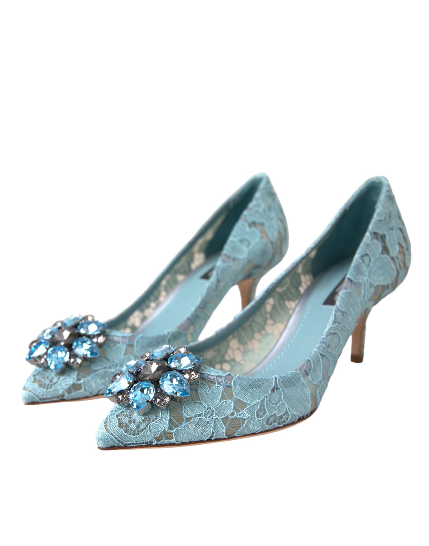 Dolce & Gabbana Blue Taormina Lace Crystal Heel Pumps Shoes EU38.5 / US8