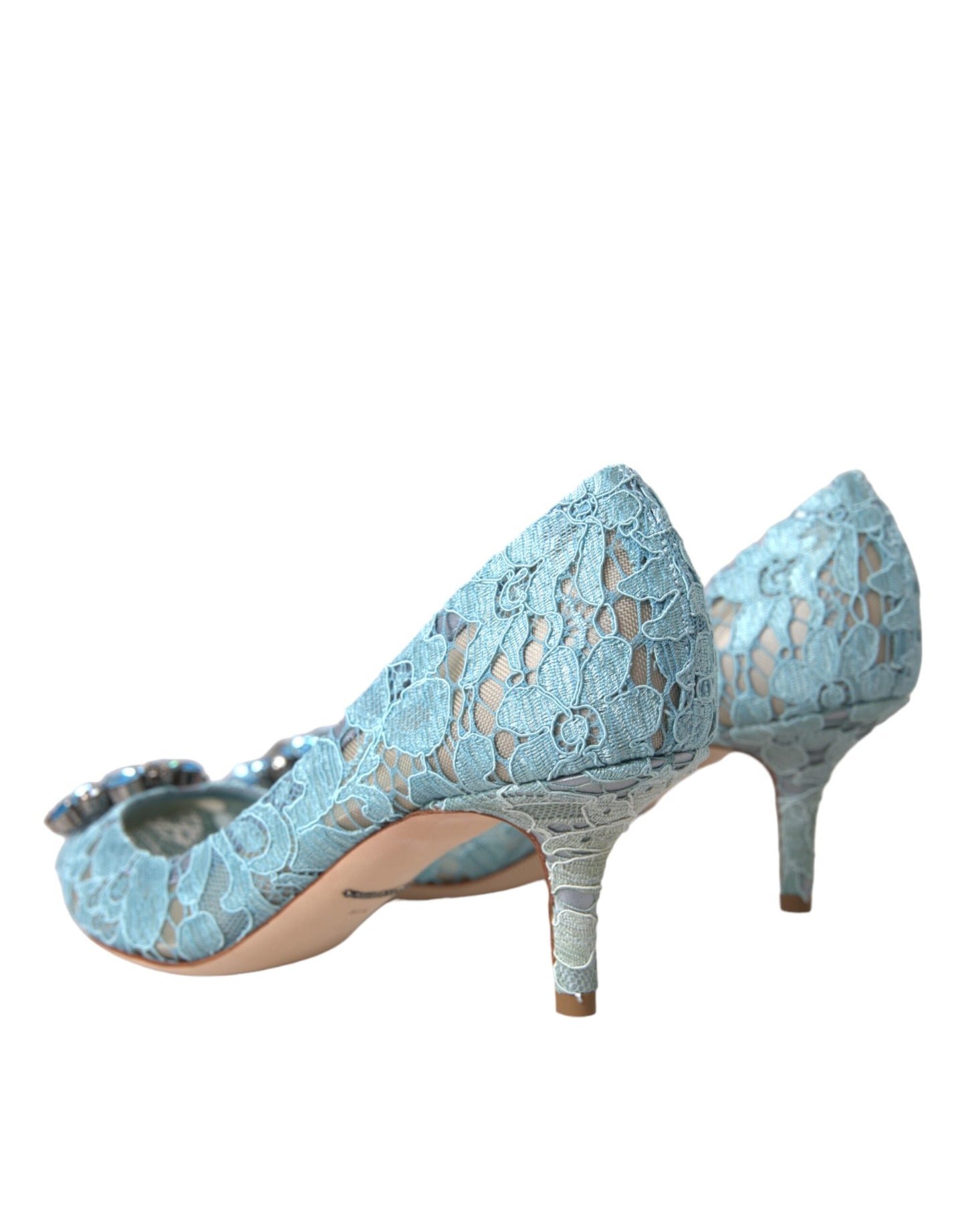 Dolce & Gabbana Blue Taormina Lace Crystal Heel Pumps Shoes EU38.5 / US8