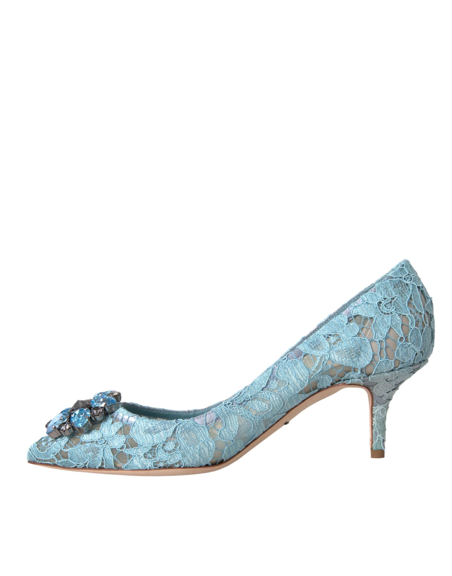 Dolce & Gabbana Blue Taormina Lace Crystal Heel Pumps Shoes EU38.5 / US8