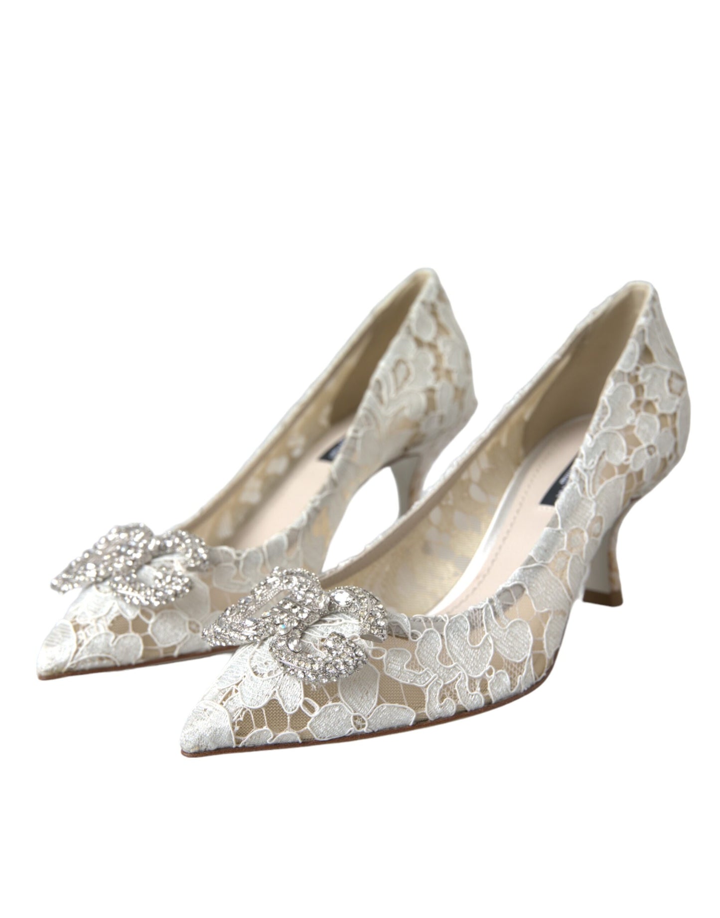 Dolce & Gabbana White Floral Lace DG Crystal Pumps  EU36 / US5.5