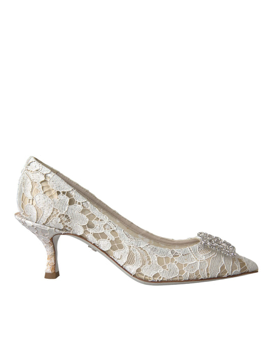 Dolce & Gabbana White Floral Lace DG Crystal Pumps  EU36 / US5.5