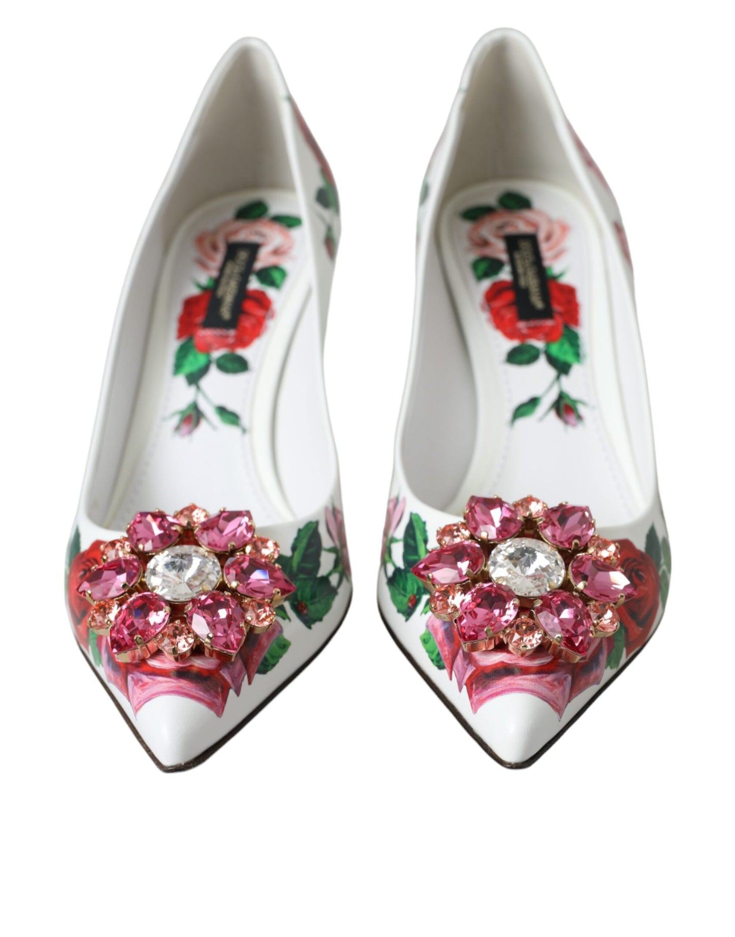 Dolce & Gabbana White Leather Roses Crystal Bellucci Pumps Shoes EU37.5 / US7