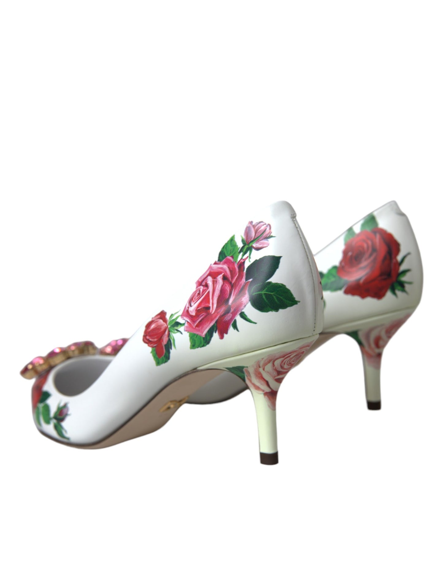 Dolce & Gabbana White Leather Roses Crystal Bellucci Pumps Shoes EU37.5 / US7