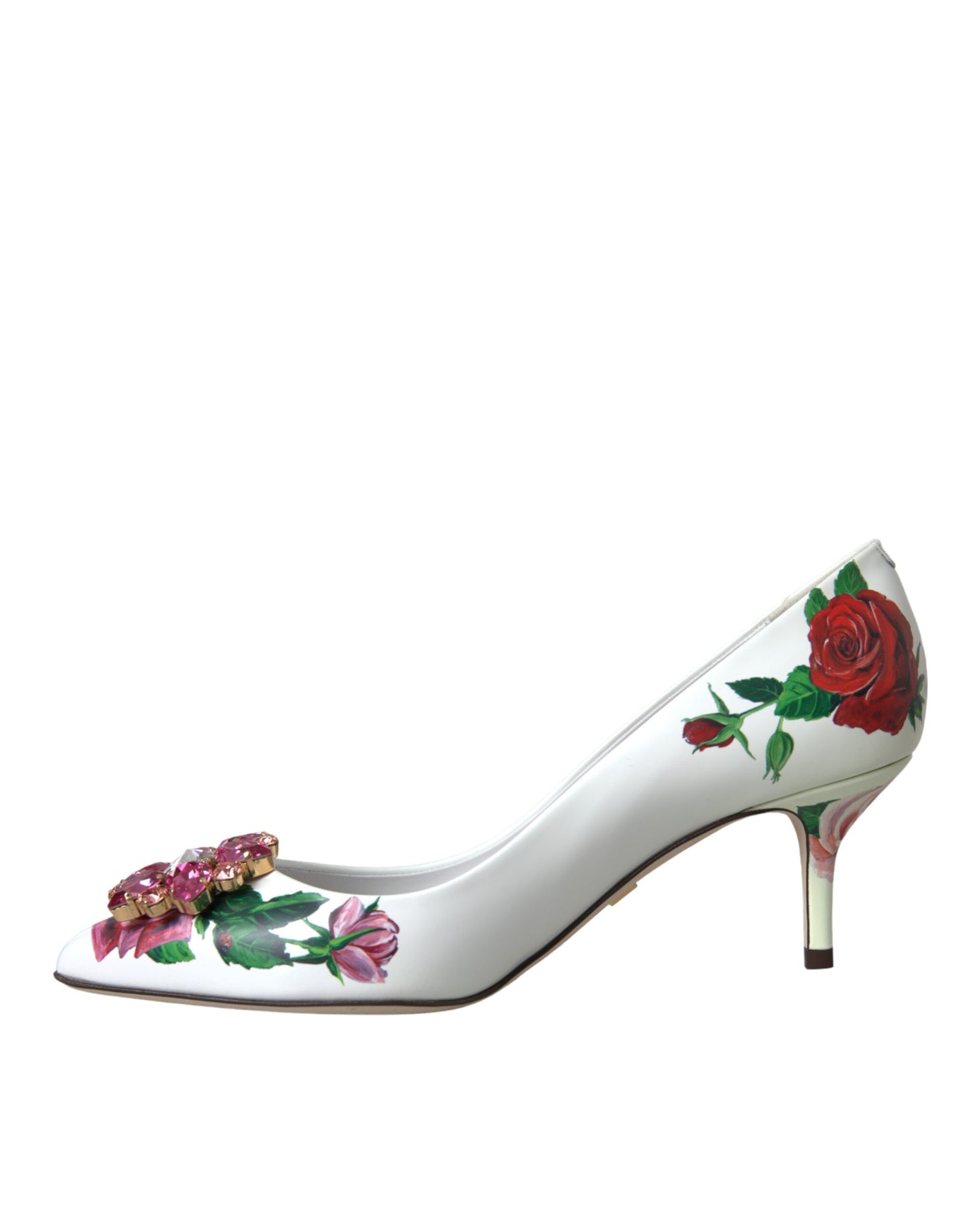 Dolce & Gabbana White Leather Roses Crystal Bellucci Pumps Shoes EU37.5 / US7