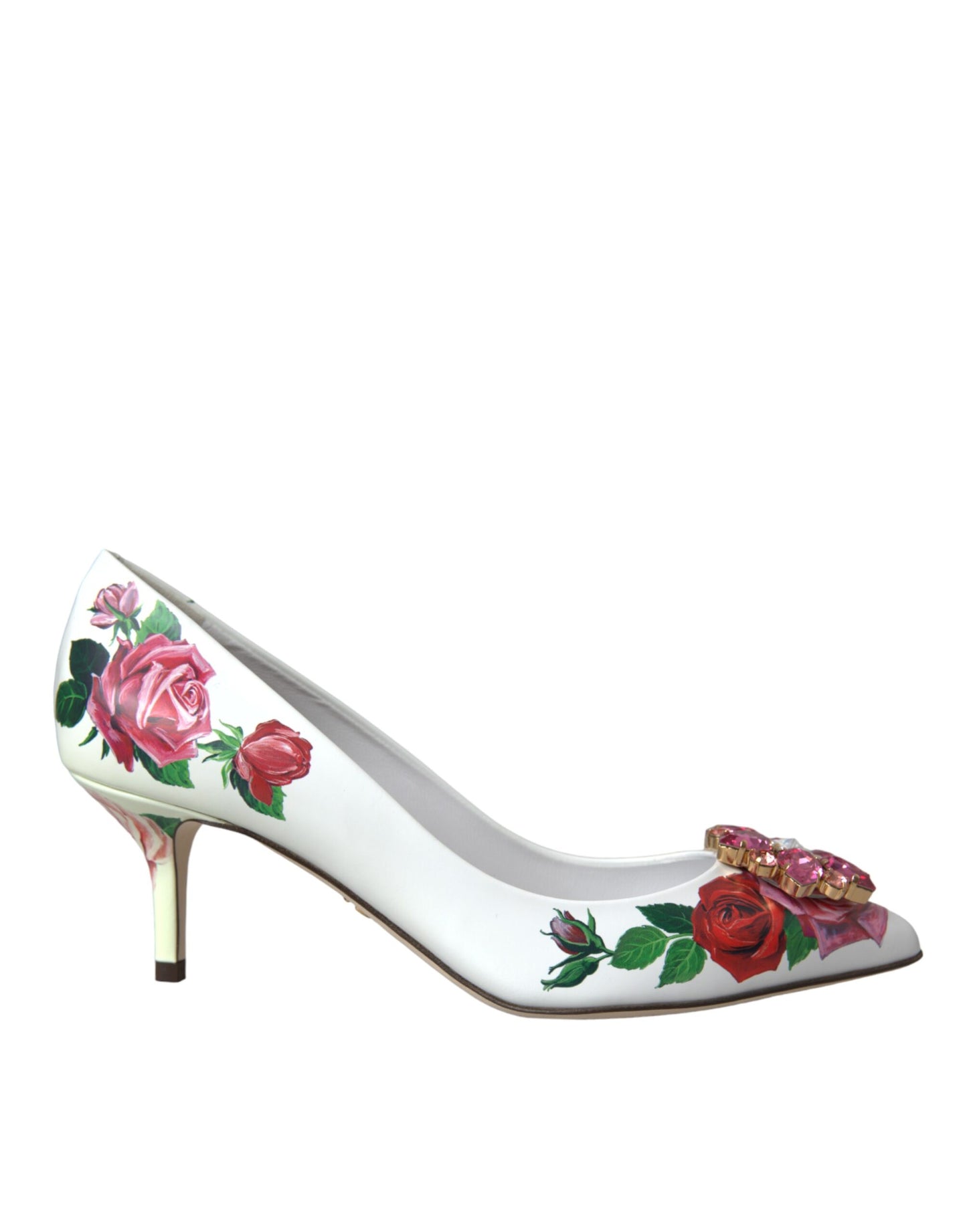 Dolce & Gabbana White Leather Roses Crystal Bellucci Pumps Shoes EU37.5 / US7