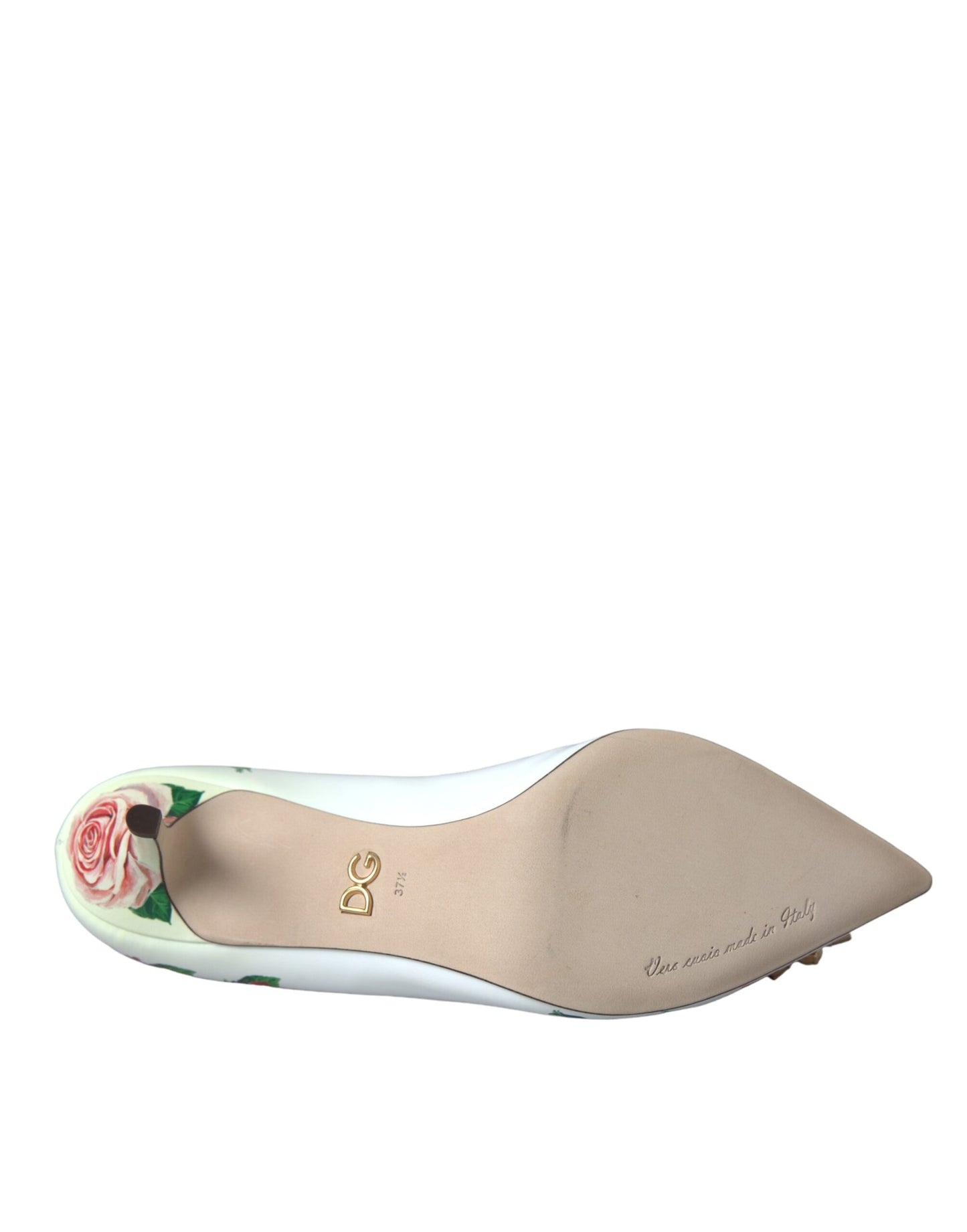 Dolce & Gabbana White Leather Roses Crystal Bellucci Pumps Shoes EU37.5 / US7