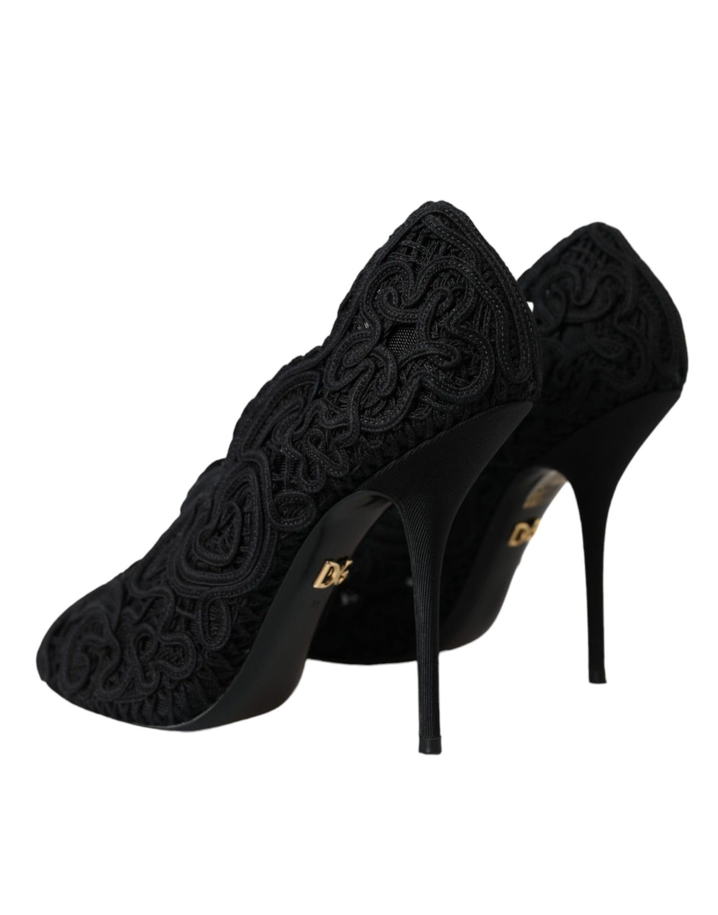 Dolce & Gabbana Black Cordonetto Ricamo Pump Open Toe Shoes EU38 / US7.5