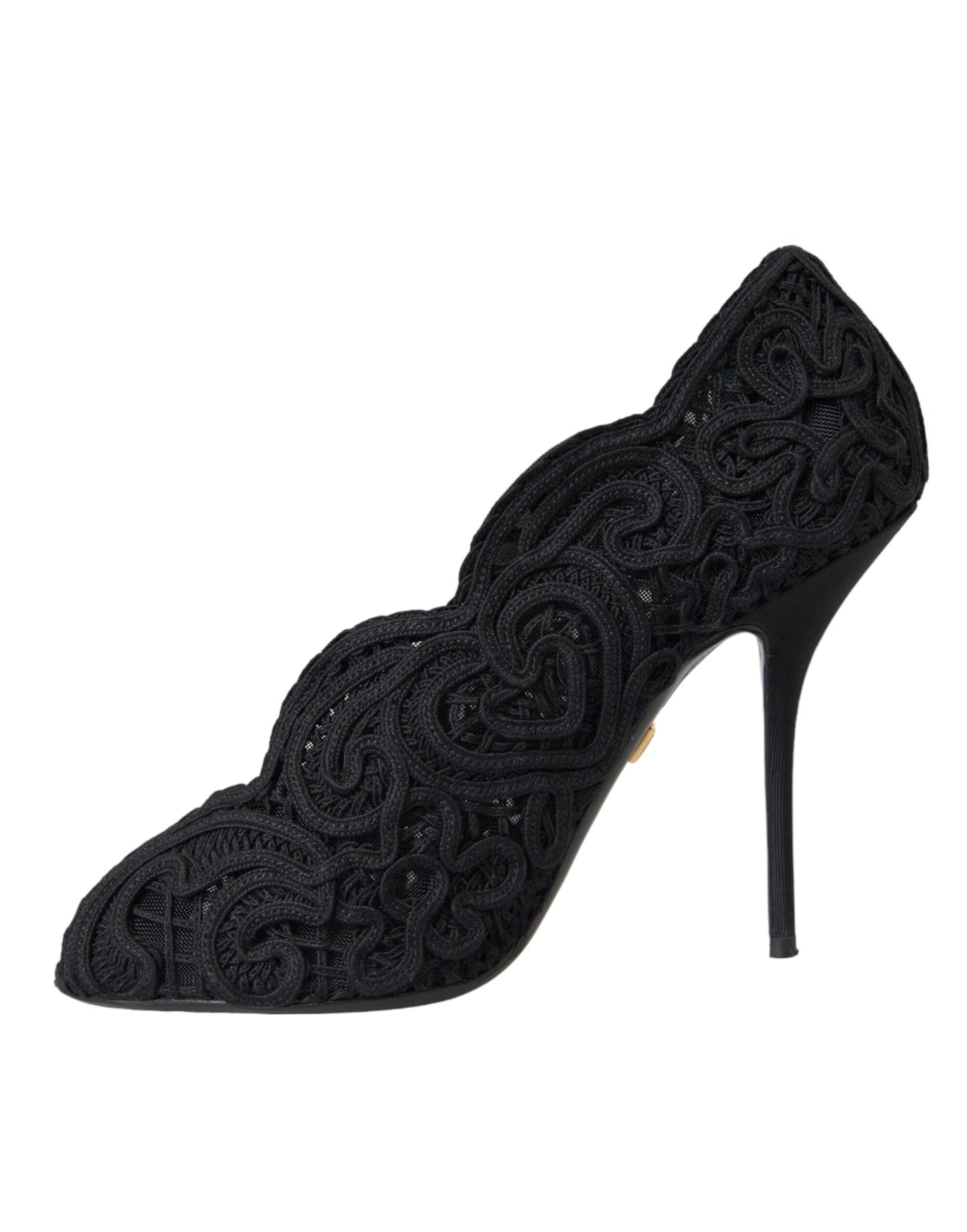 Dolce & Gabbana Black Cordonetto Ricamo Pump Open Toe Shoes EU38 / US7.5