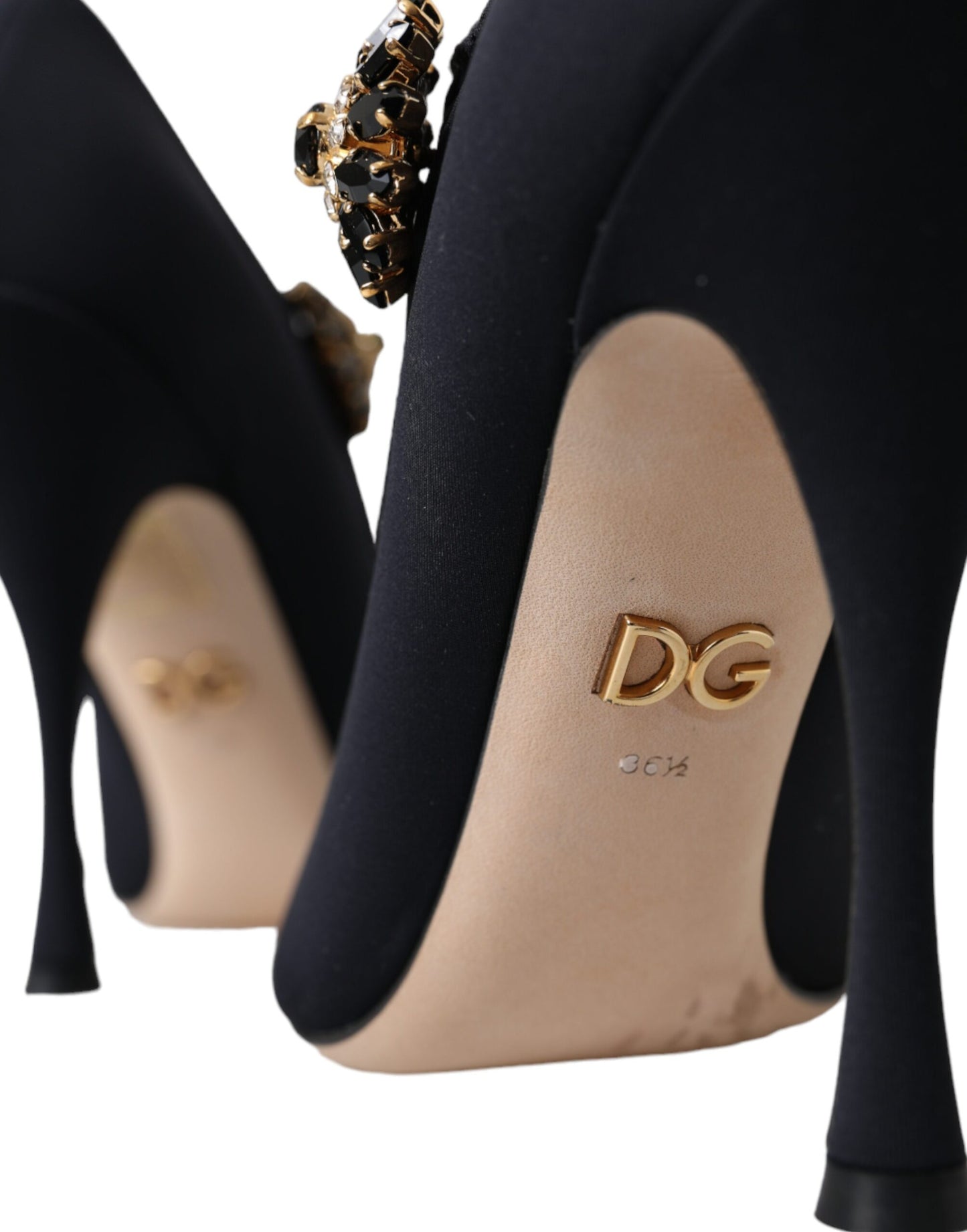 Dolce & Gabbana Black Mary Jane Jersey Crystal Pumps Shoes EU36.5 / US6