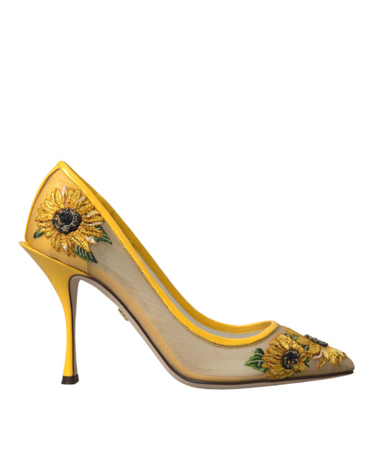 Dolce & Gabbana Yellow Sunflower Mesh Heels Pumps Shoes EU36 / US5.5