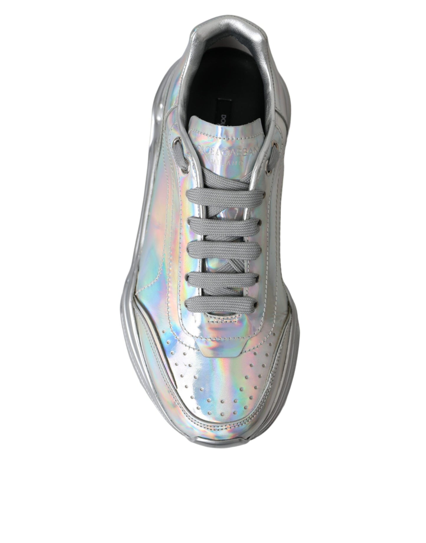 Dolce & Gabbana Silver Iridescent DAYMASTER Leather Sneakers Shoes EU39 / US8.5