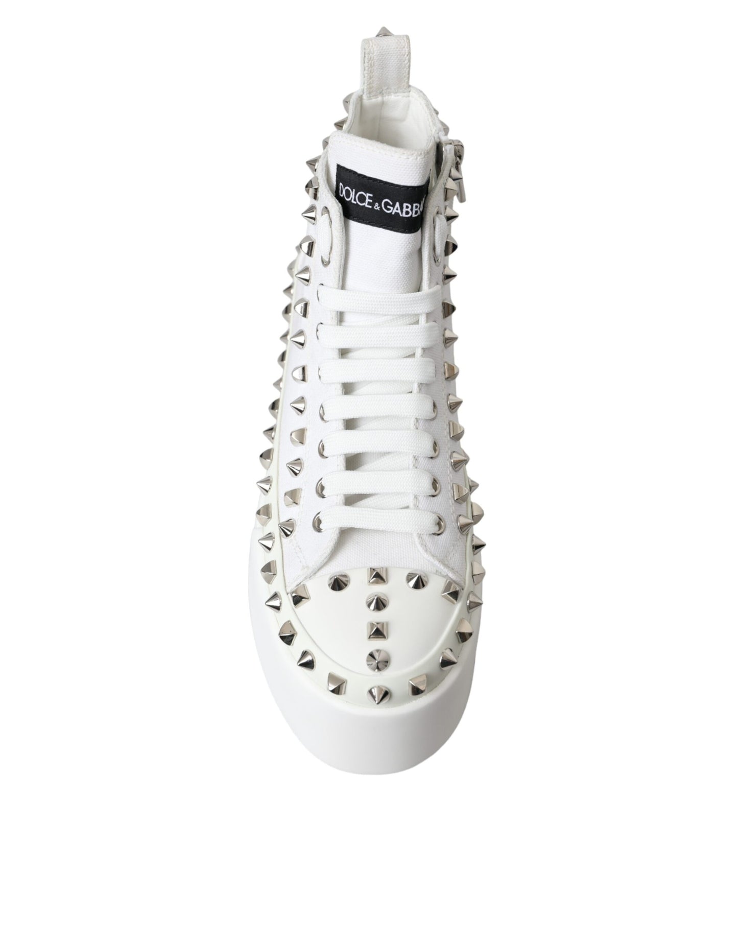 Dolce & Gabbana White Canvas Studded Sneakers Boots Shoes