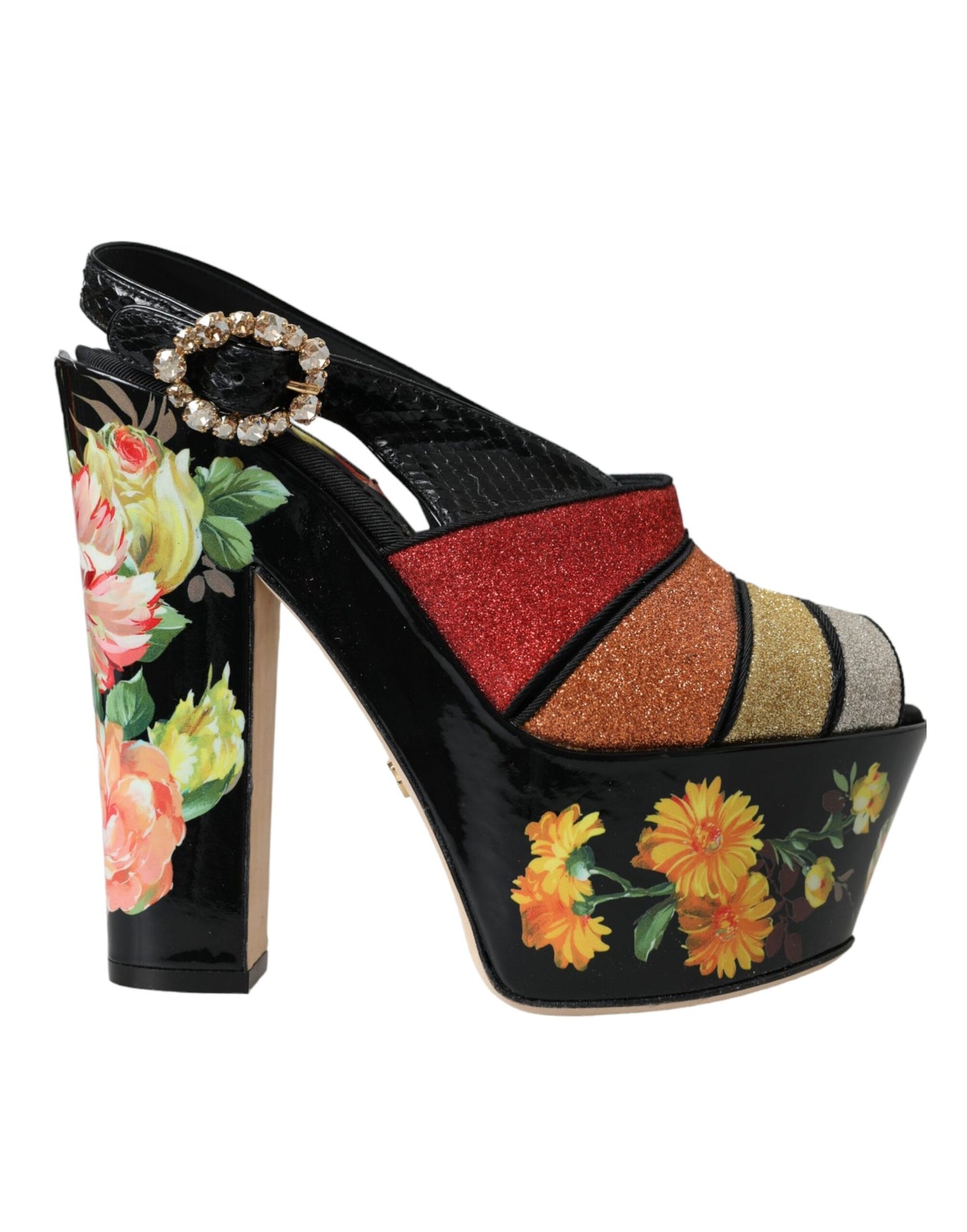 Dolce & Gabbana Multicolor Floral Crystal Platform Sandals Shoes EU37 / US6.5