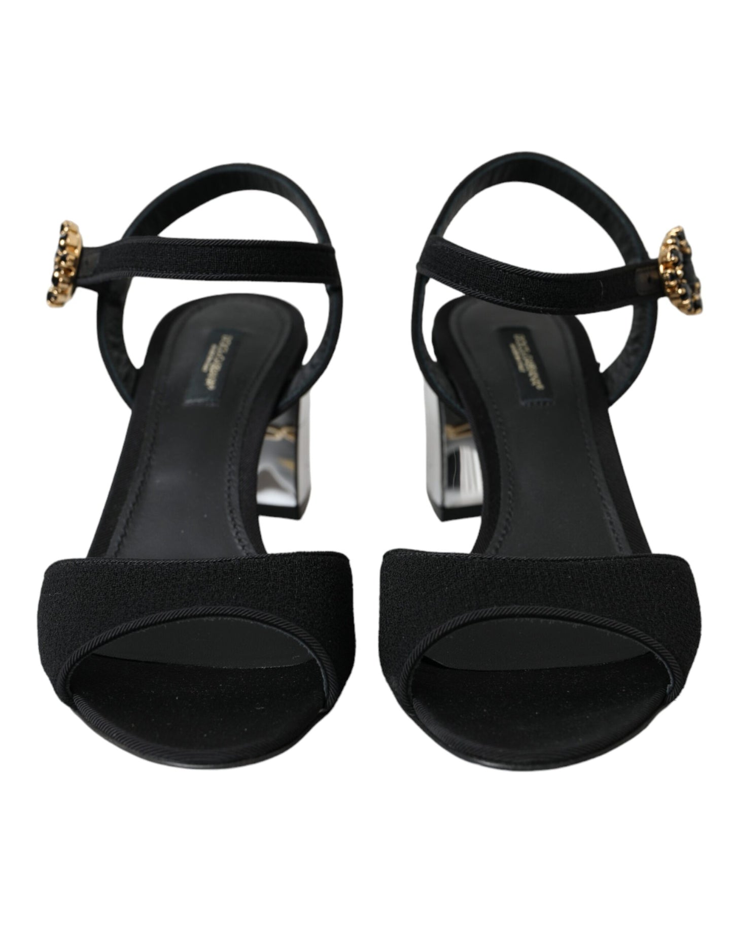 Dolce & Gabbana Black Crystal Ankle Strap Keira Sandal Shoes EU37.5 / US7