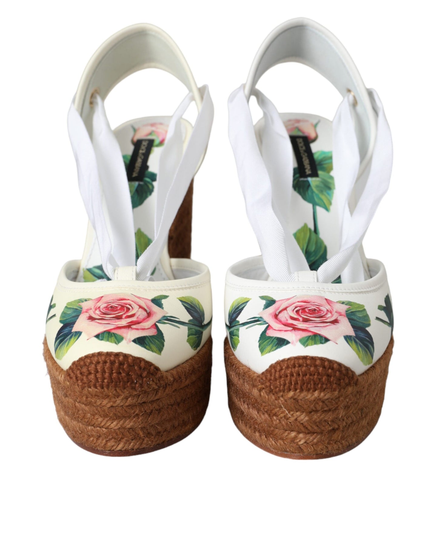 Dolce & Gabbana White Floral Wedge Heels Sandals Shoes EU38 / US7.5