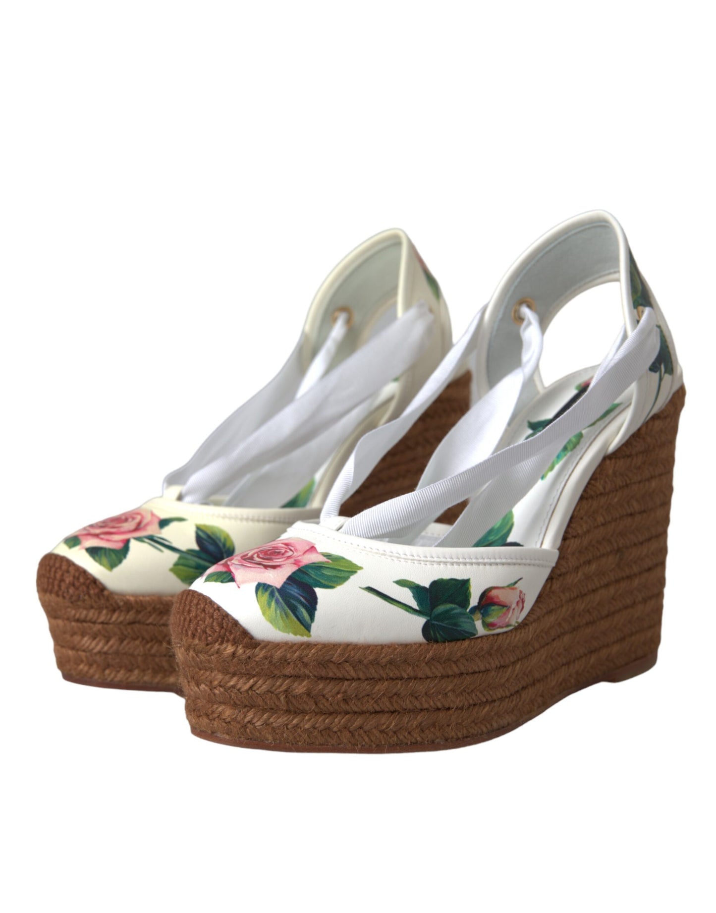 Dolce & Gabbana White Floral Wedge Heels Sandals Shoes EU38 / US7.5