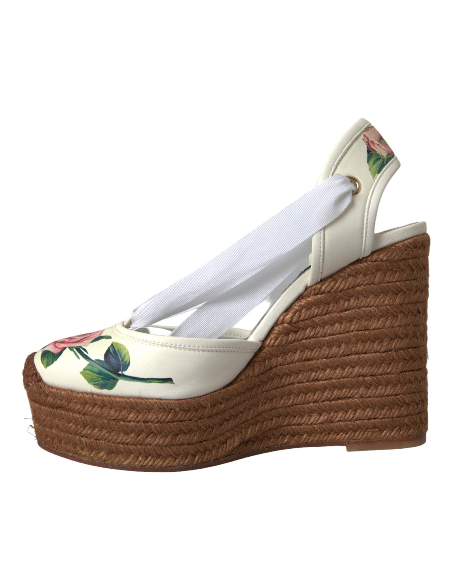 Dolce & Gabbana White Floral Wedge Heels Sandals Shoes EU38 / US7.5