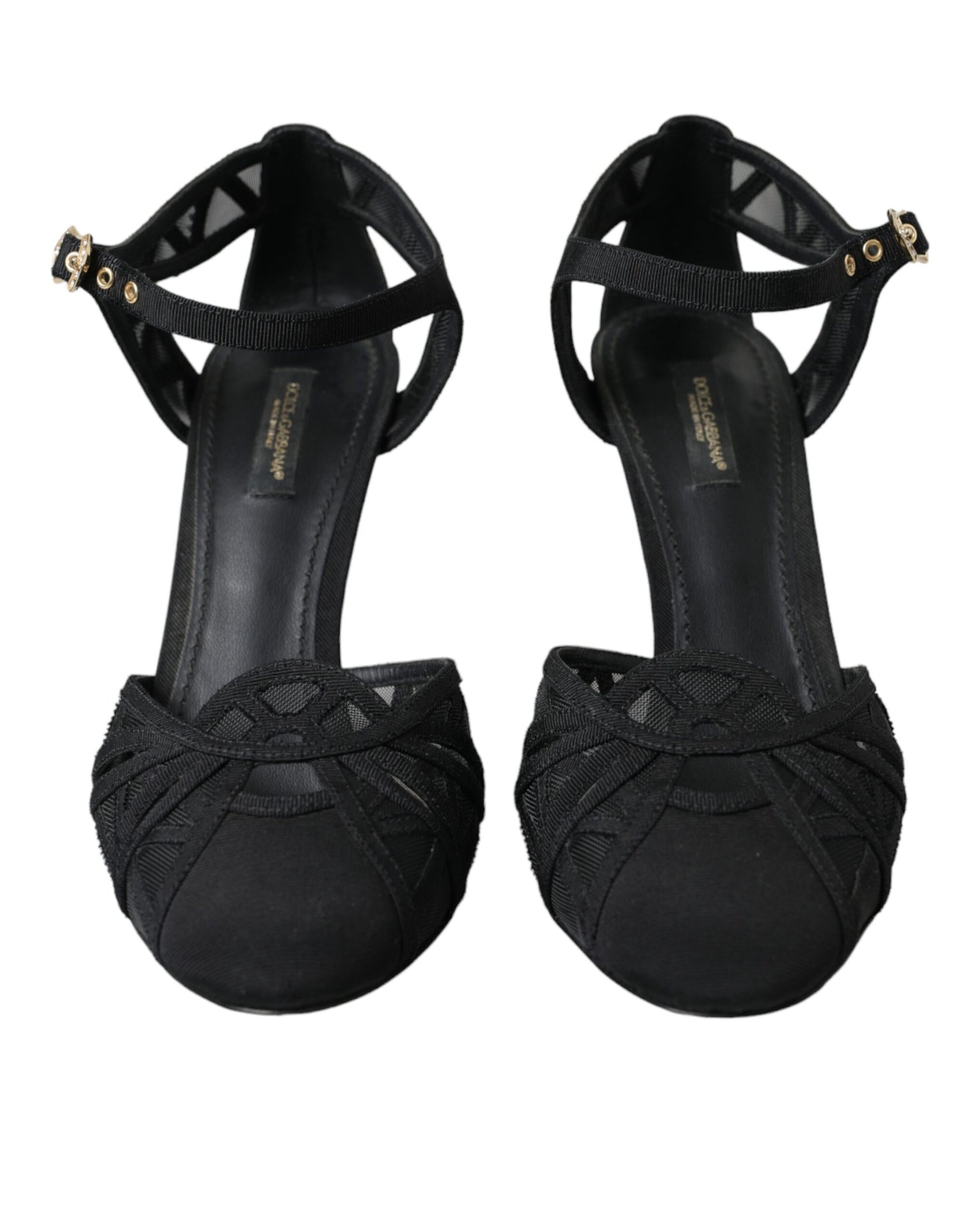 Dolce & Gabbana Black Mesh Ankle Strap Heels Sandals Shoes EU39 / US8.5