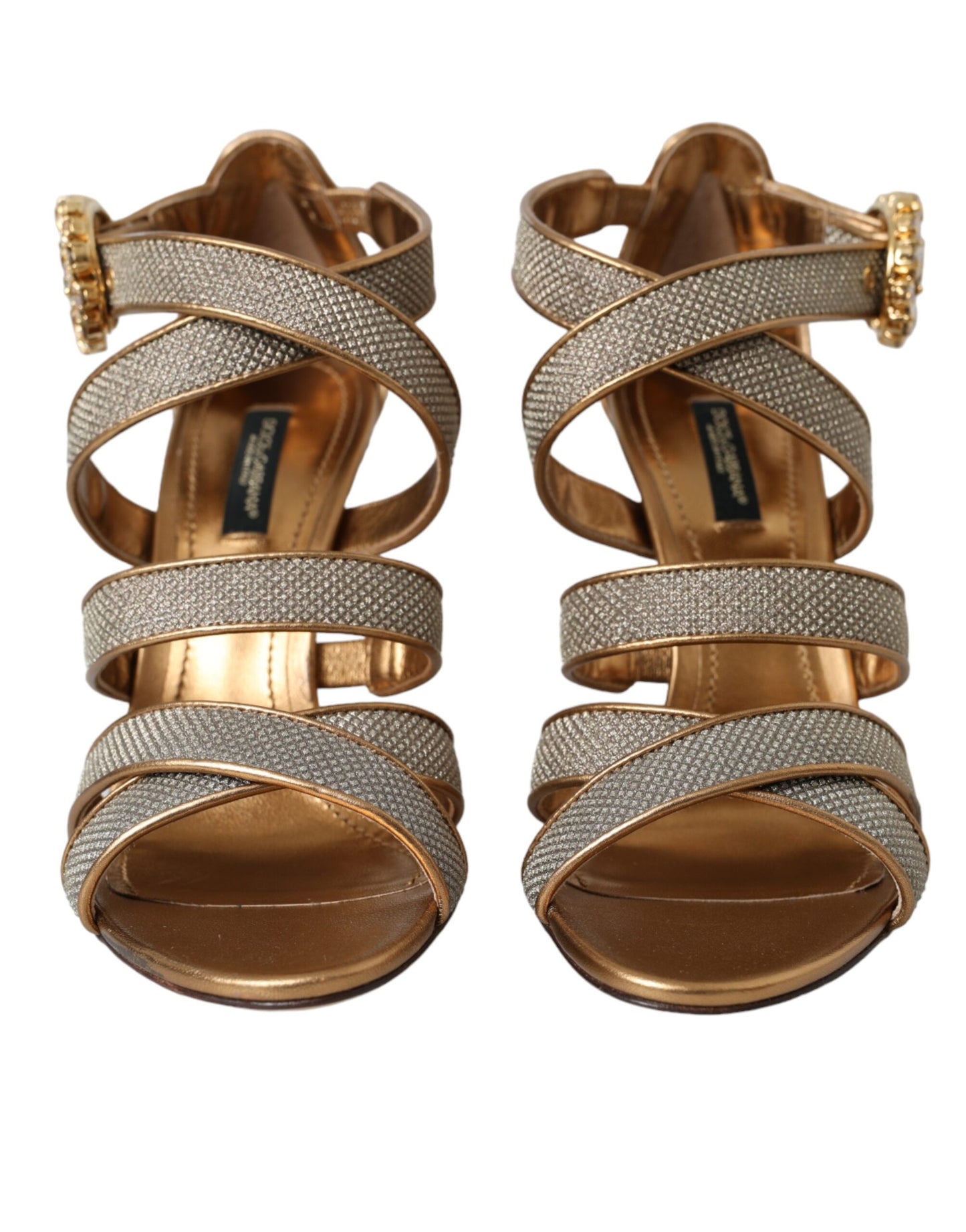 Dolce & Gabbana Bronze Crystal Strap Heels Sandals Shoes EU37 / US6.5