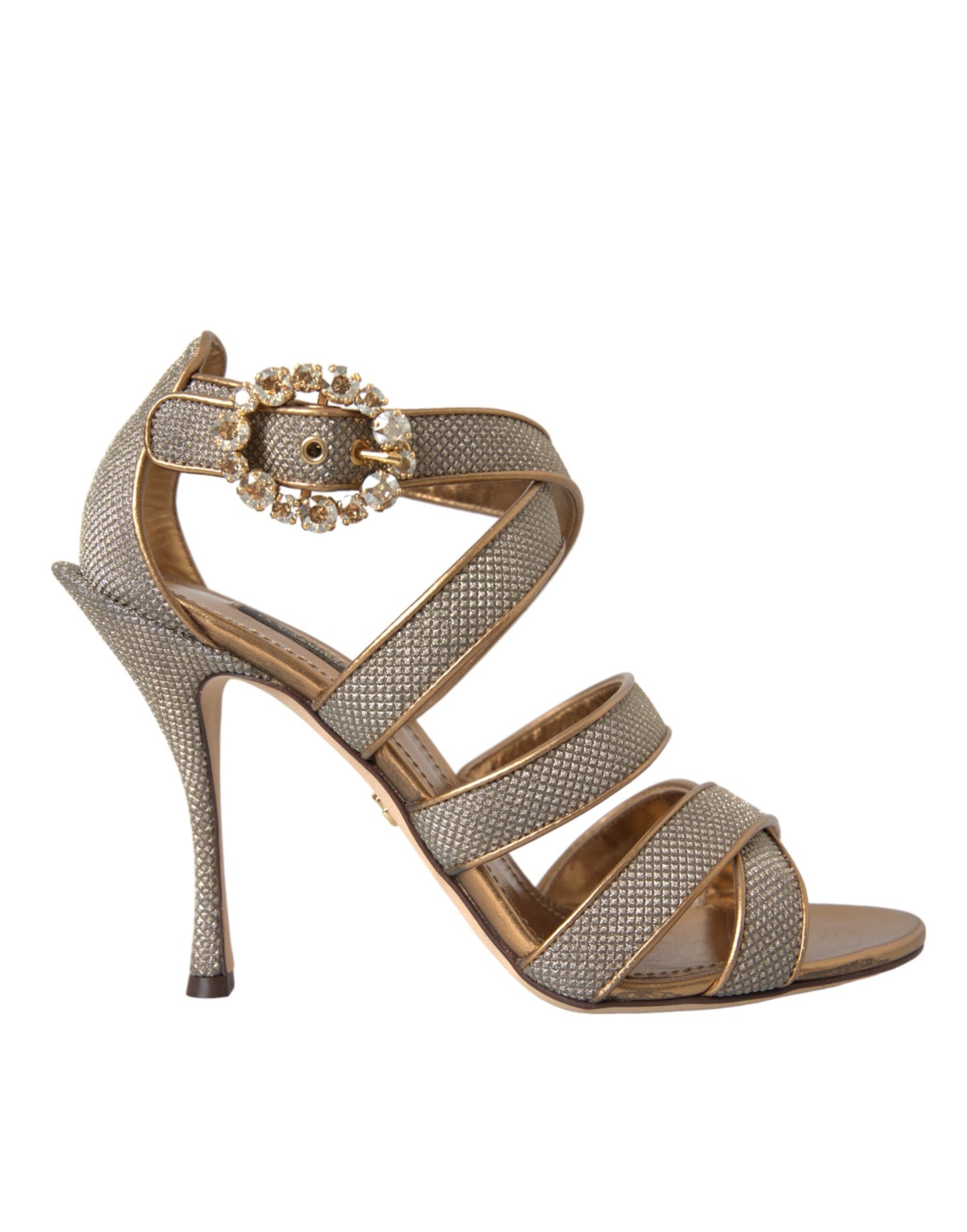 Dolce & Gabbana Bronze Crystal Strap Heels Sandals Shoes EU37 / US6.5