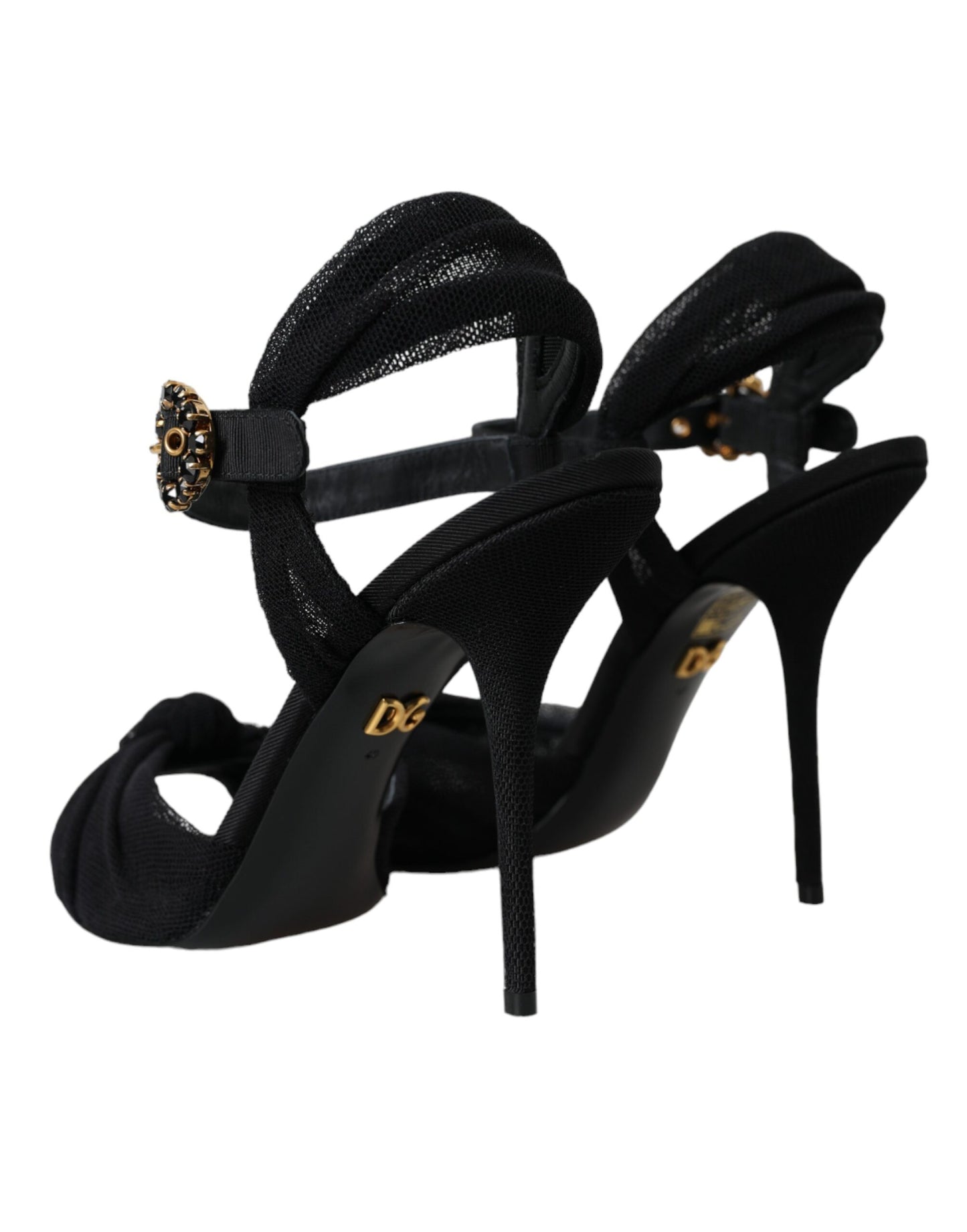 Dolce & Gabbana Black Suede Crystals Keira Sandals Shoes EU40 / US9.5