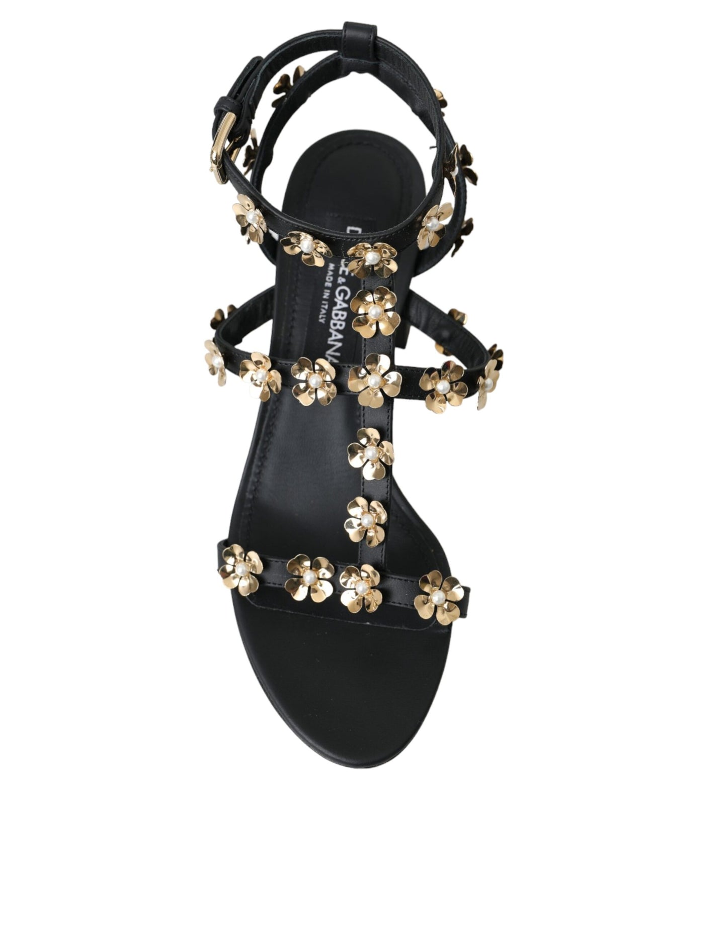 Dolce & Gabbana Black Leather Embellished Heel Sandal Shoes EU39 / US8.5