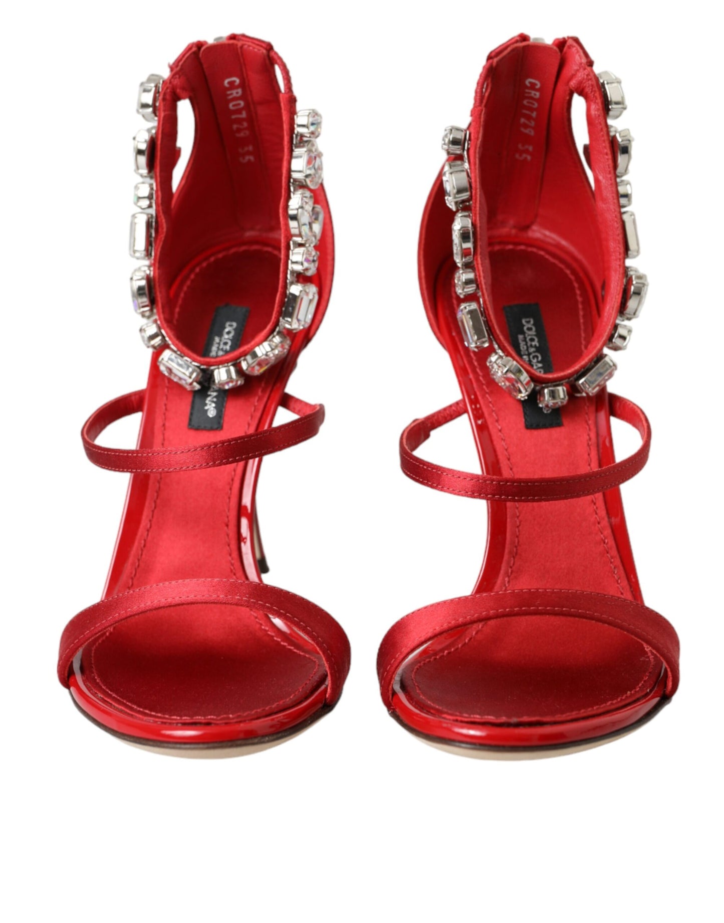 Dolce & Gabbana Red Keira Satin Crystals Sandals Heels Shoes EU35 / US4.5