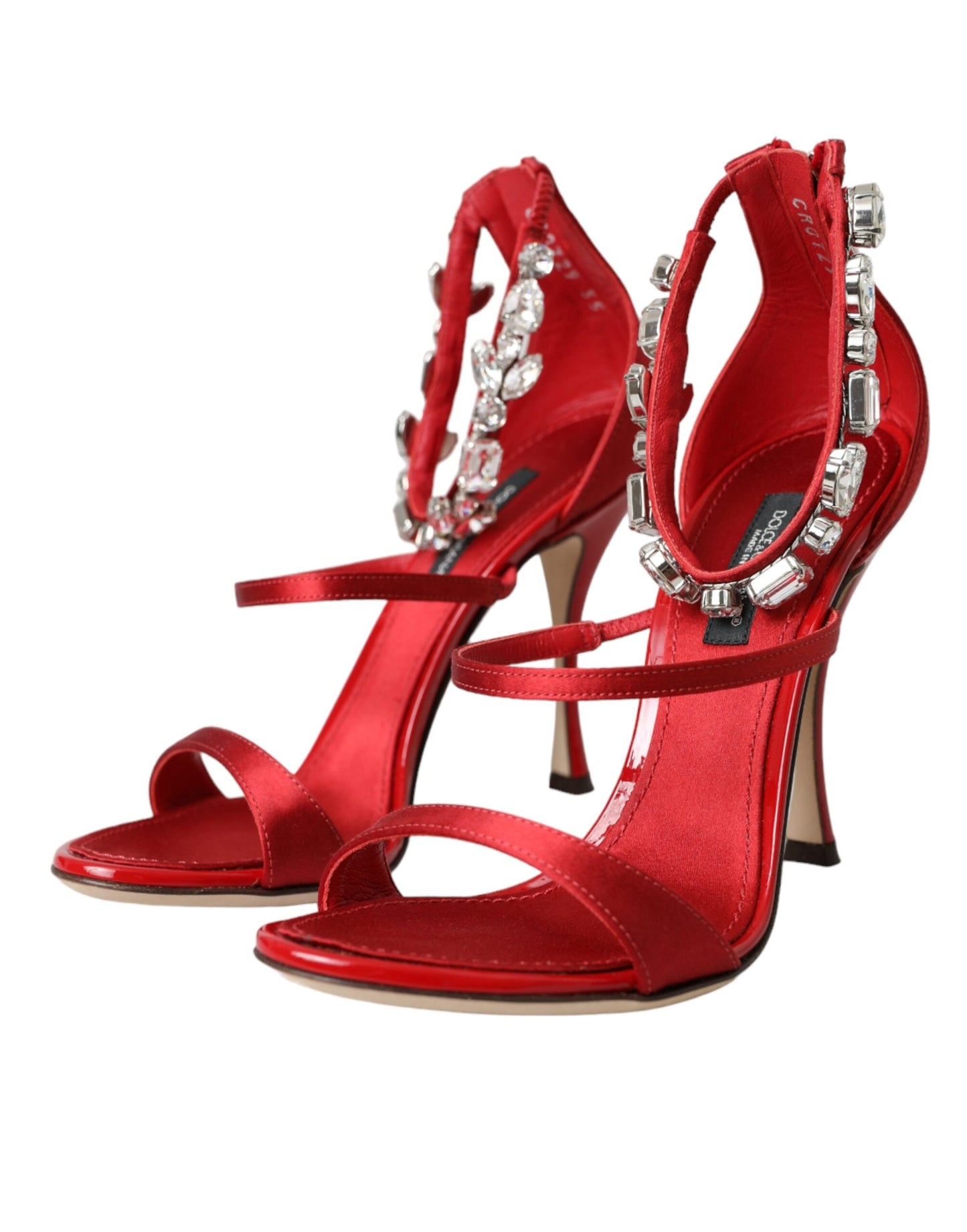 Dolce & Gabbana Red Keira Satin Crystals Sandals Heels Shoes EU35 / US4.5