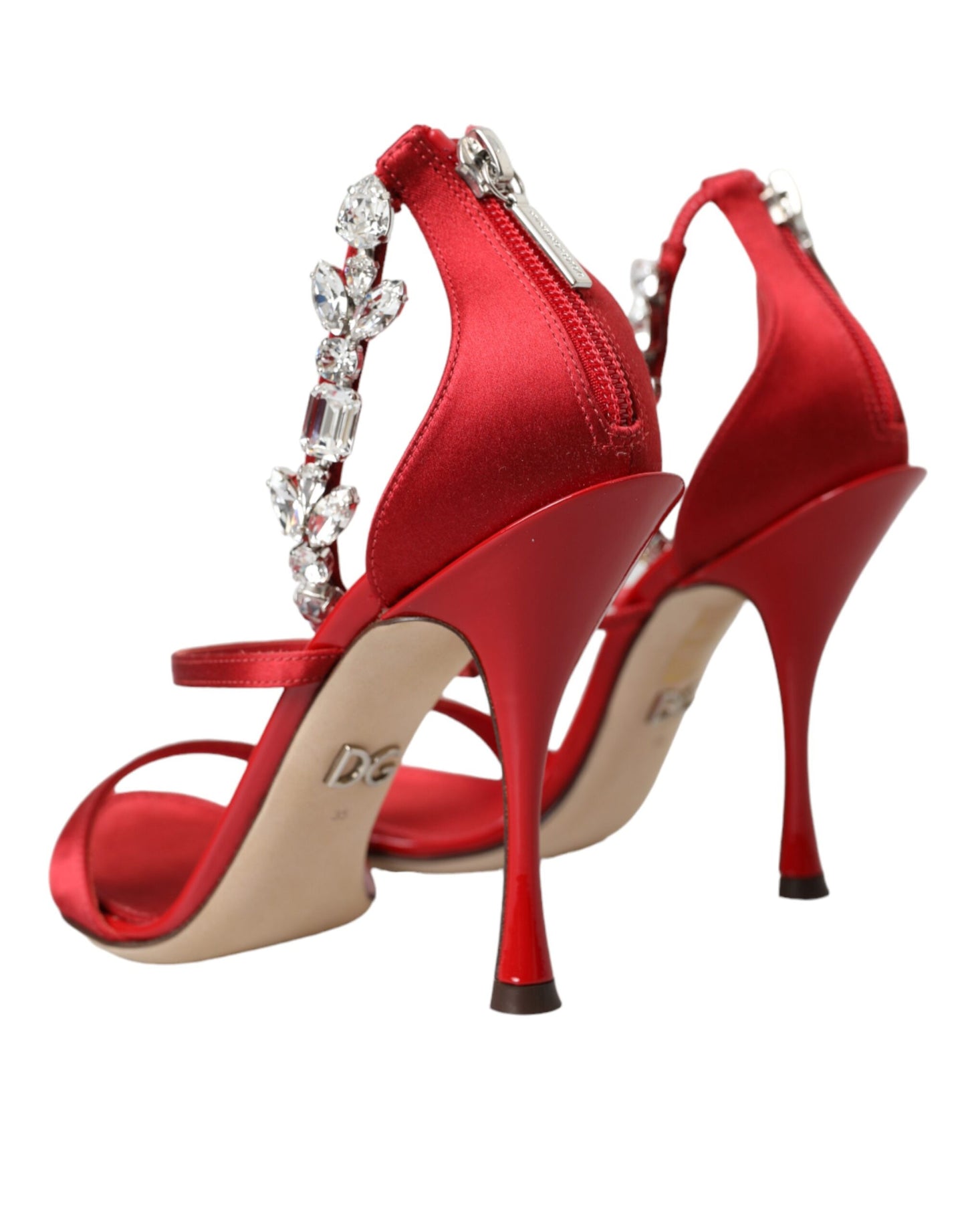 Dolce & Gabbana Red Keira Satin Crystals Sandals Heels Shoes EU35 / US4.5