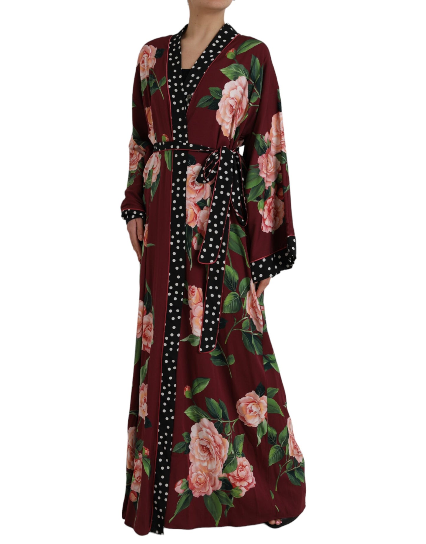 Dolce & Gabbana Bordeaux Floral Maxi Kaftan Crepe Robe Dress IT42 / M