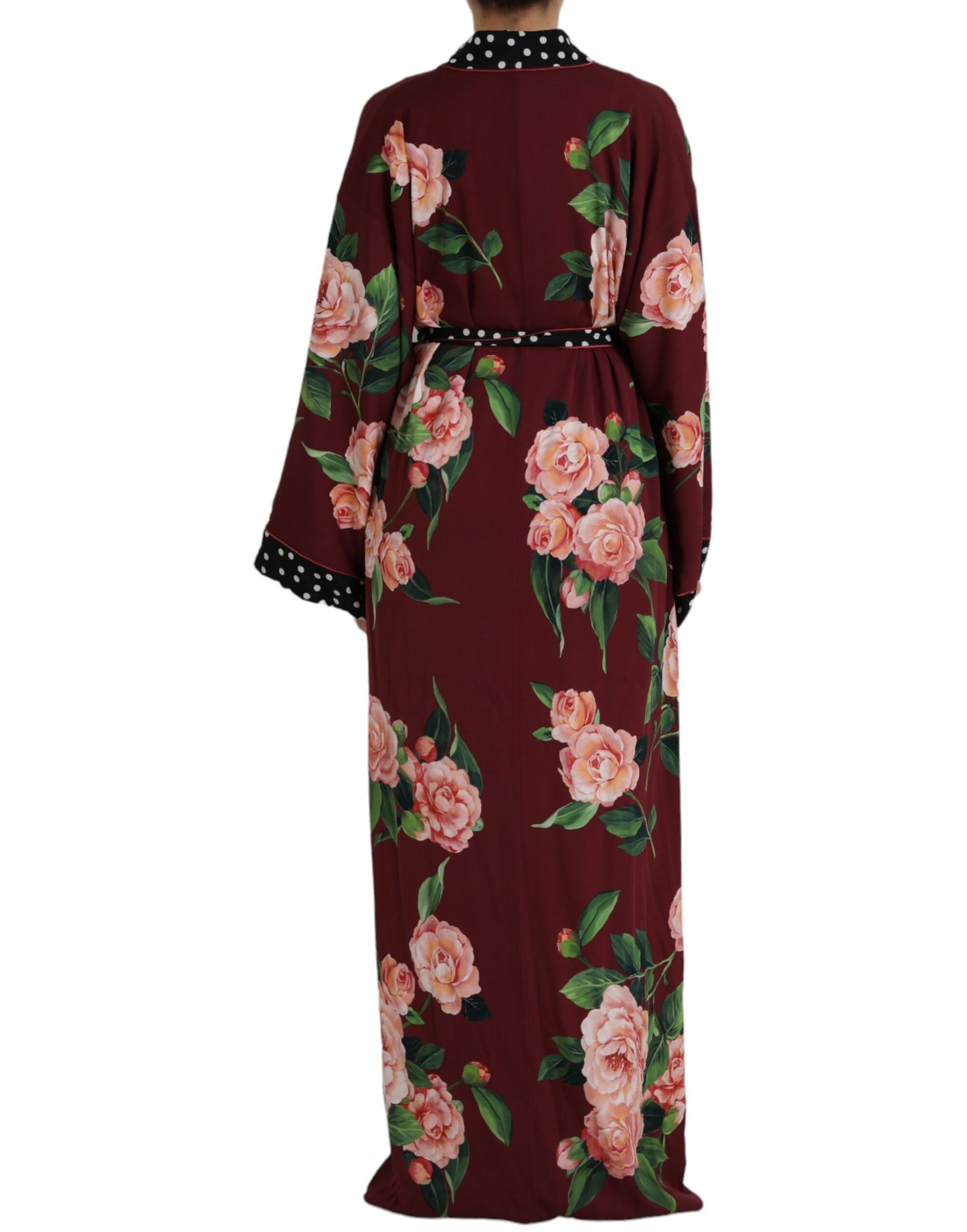 Dolce & Gabbana Bordeaux Floral Maxi Kaftan Crepe Robe Dress IT42 / M