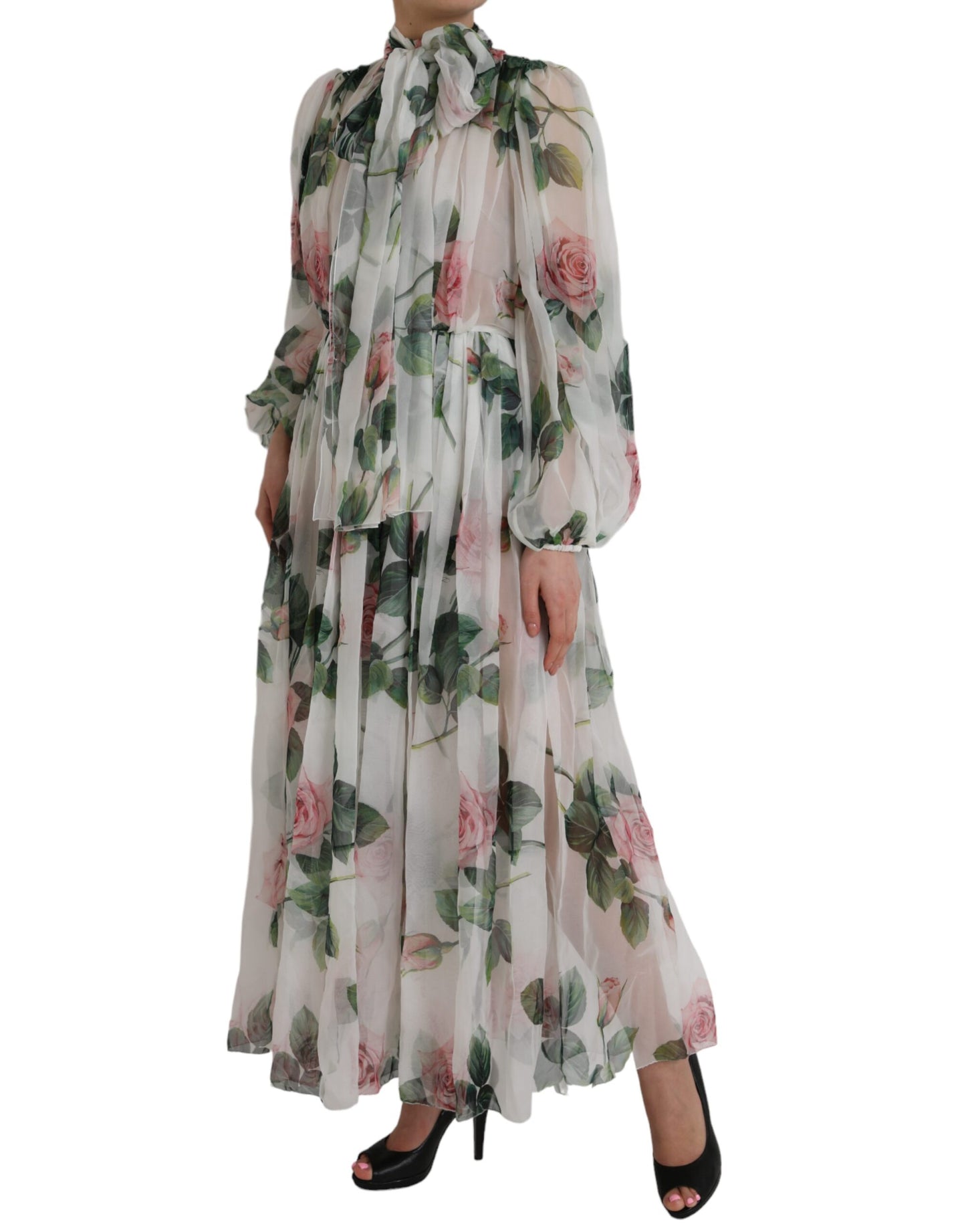 Dolce & Gabbana White Silk Floral Print Long Maxi Dress IT42 / M