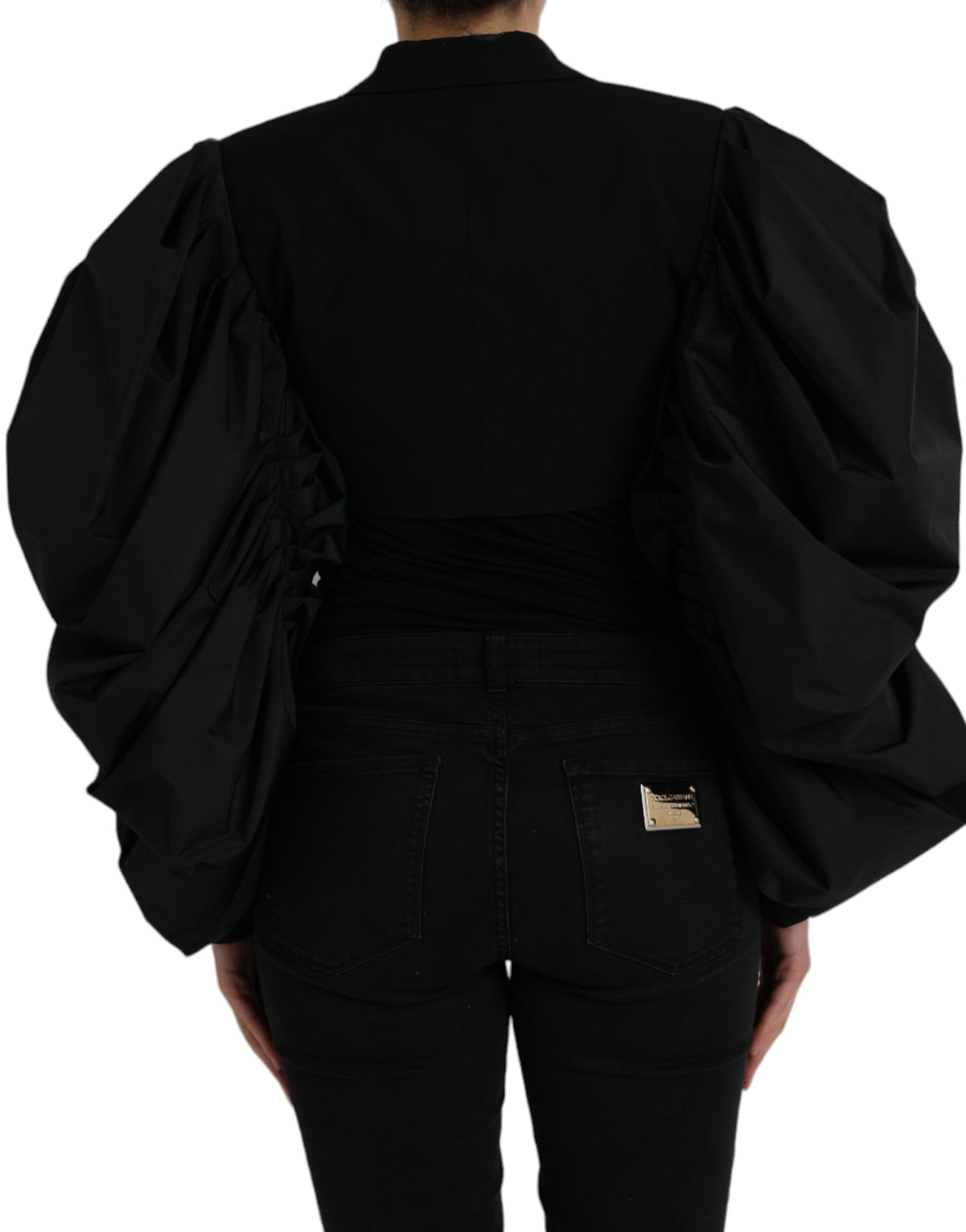 Dolce & Gabbana Black Polyester Puffed Sleeves Cropped Jacket IT40 / S