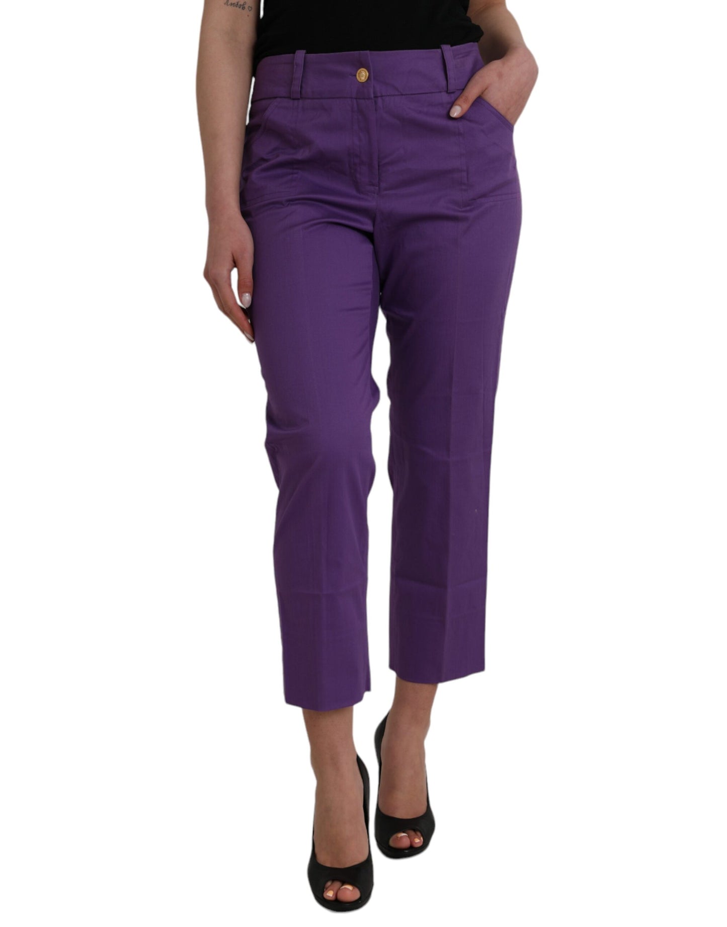 BENCIVENGA Purple Cotton MidWaist Straight Cropped Pants IT48 | XXL