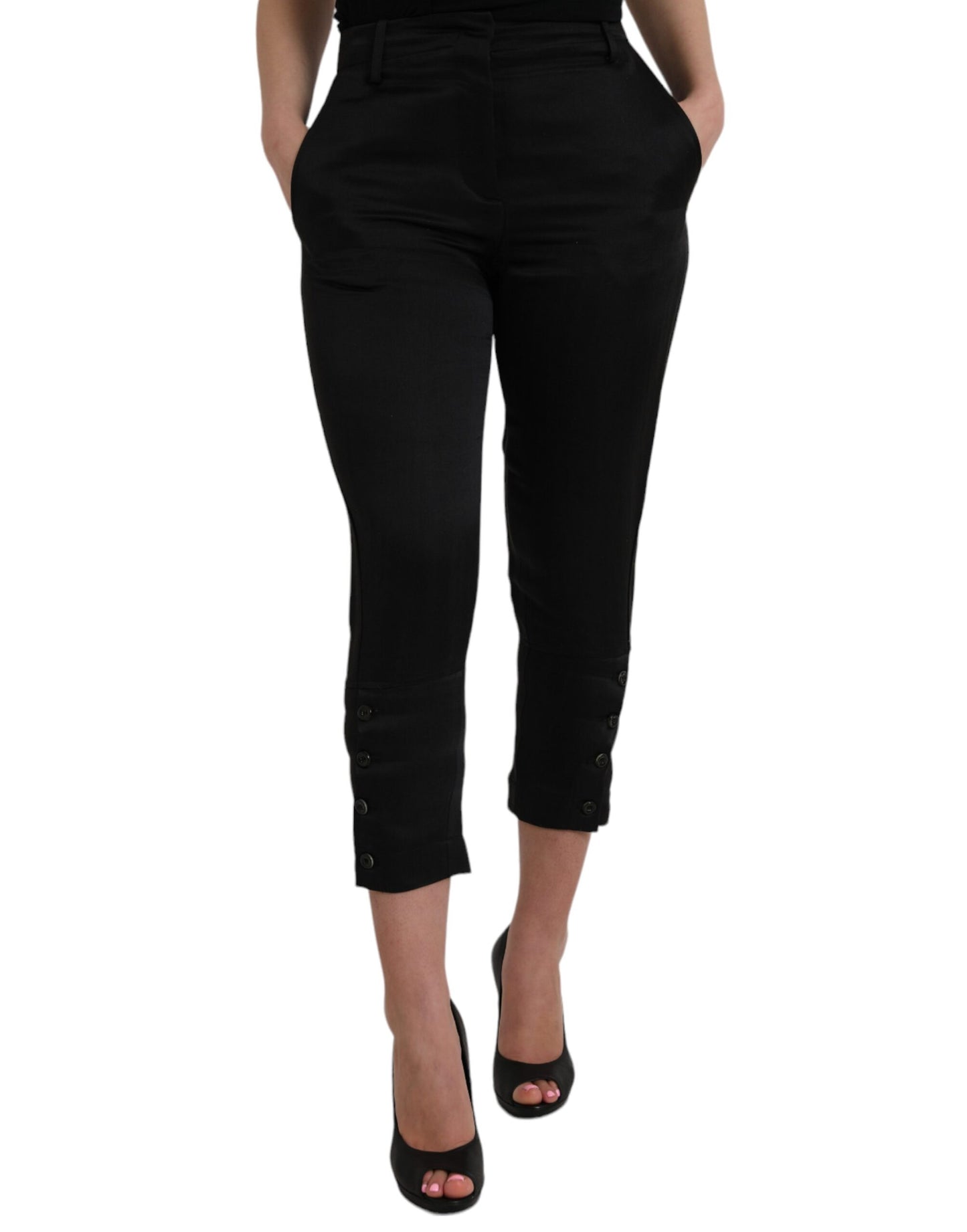 Ermanno Scervino Black High Waist Capri Cropped Pants IT42 | M