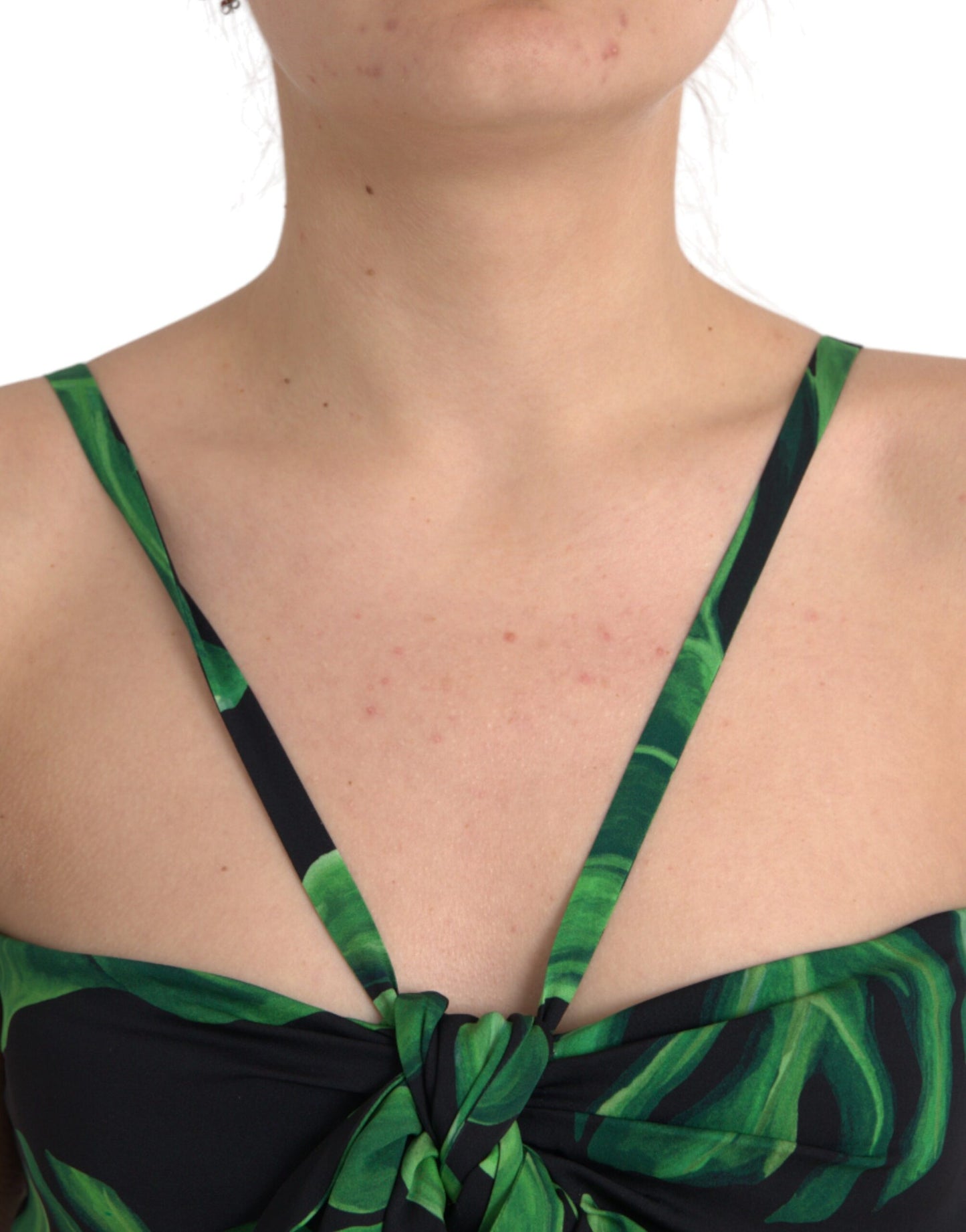 Dolce & Gabbana Black Green Leaf Silk Halter Cropped Top IT42 / M