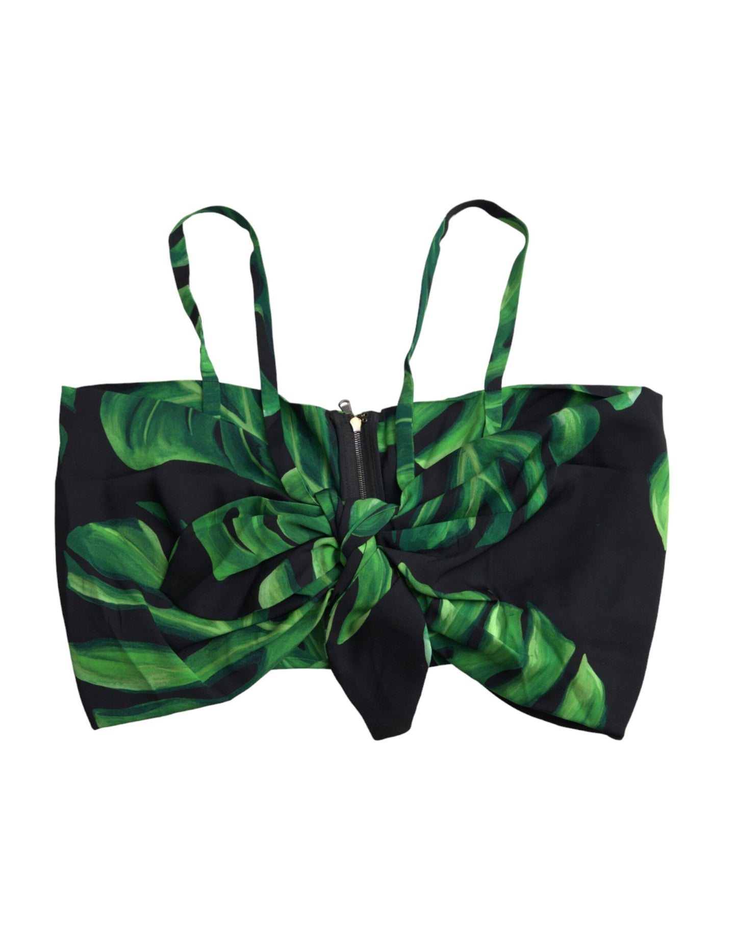 Dolce & Gabbana Black Green Leaf Silk Halter Cropped Top IT42 / M