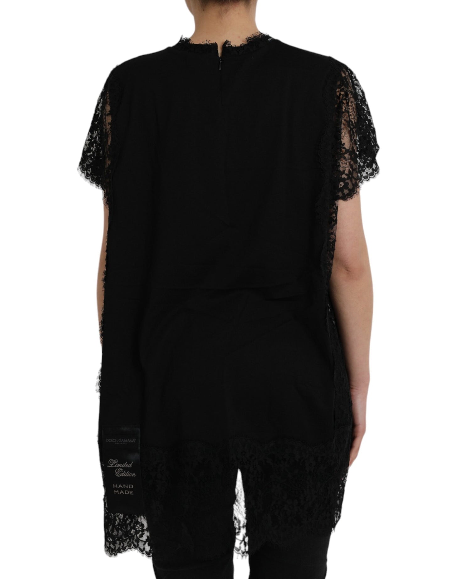 Dolce & Gabbana Black Sacred Heart Print Cotton Lace T-shirt IT42 / M