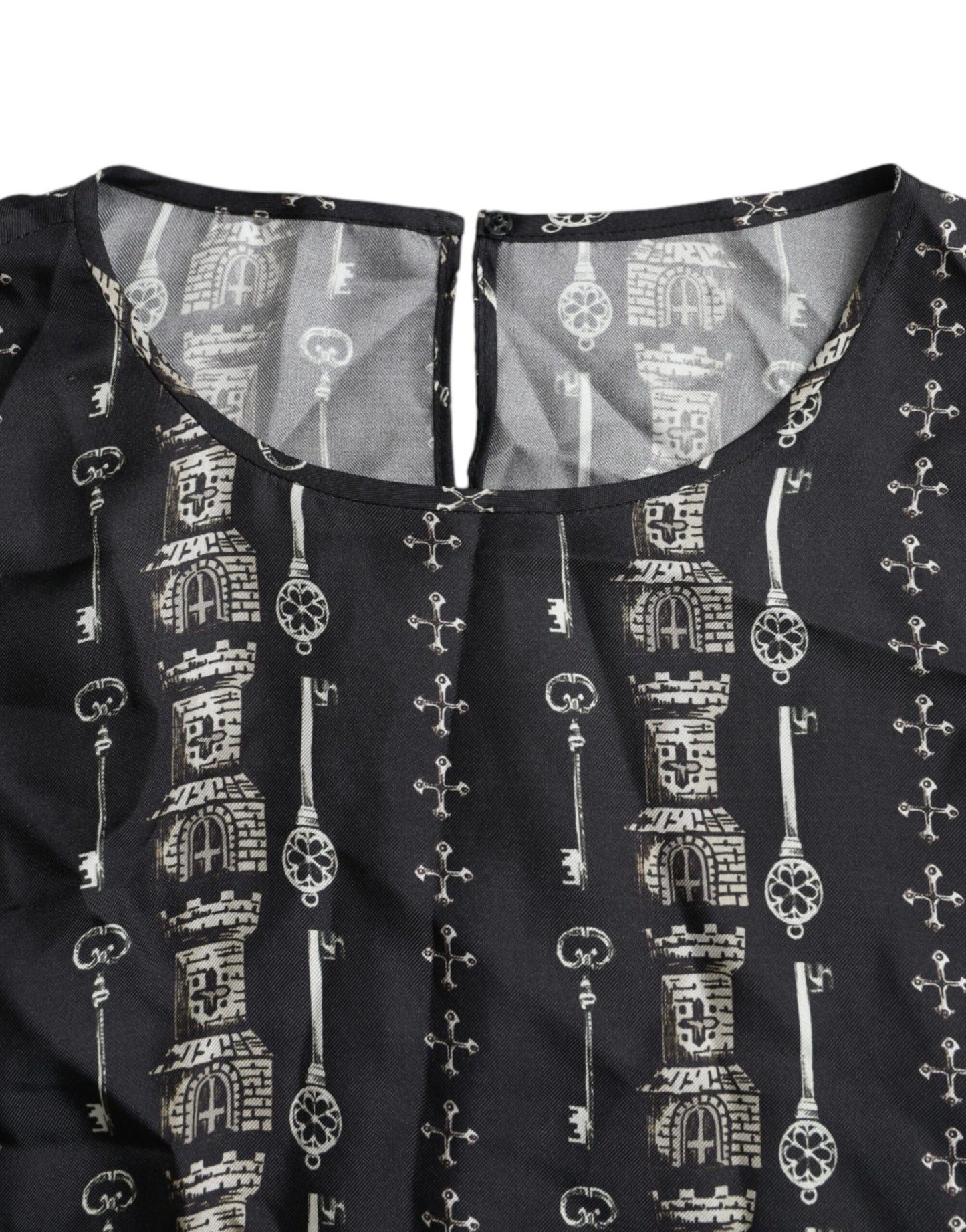 Dolce & Gabbana Black Key Castle Print Silk Blouse T-shirt IT42 / M