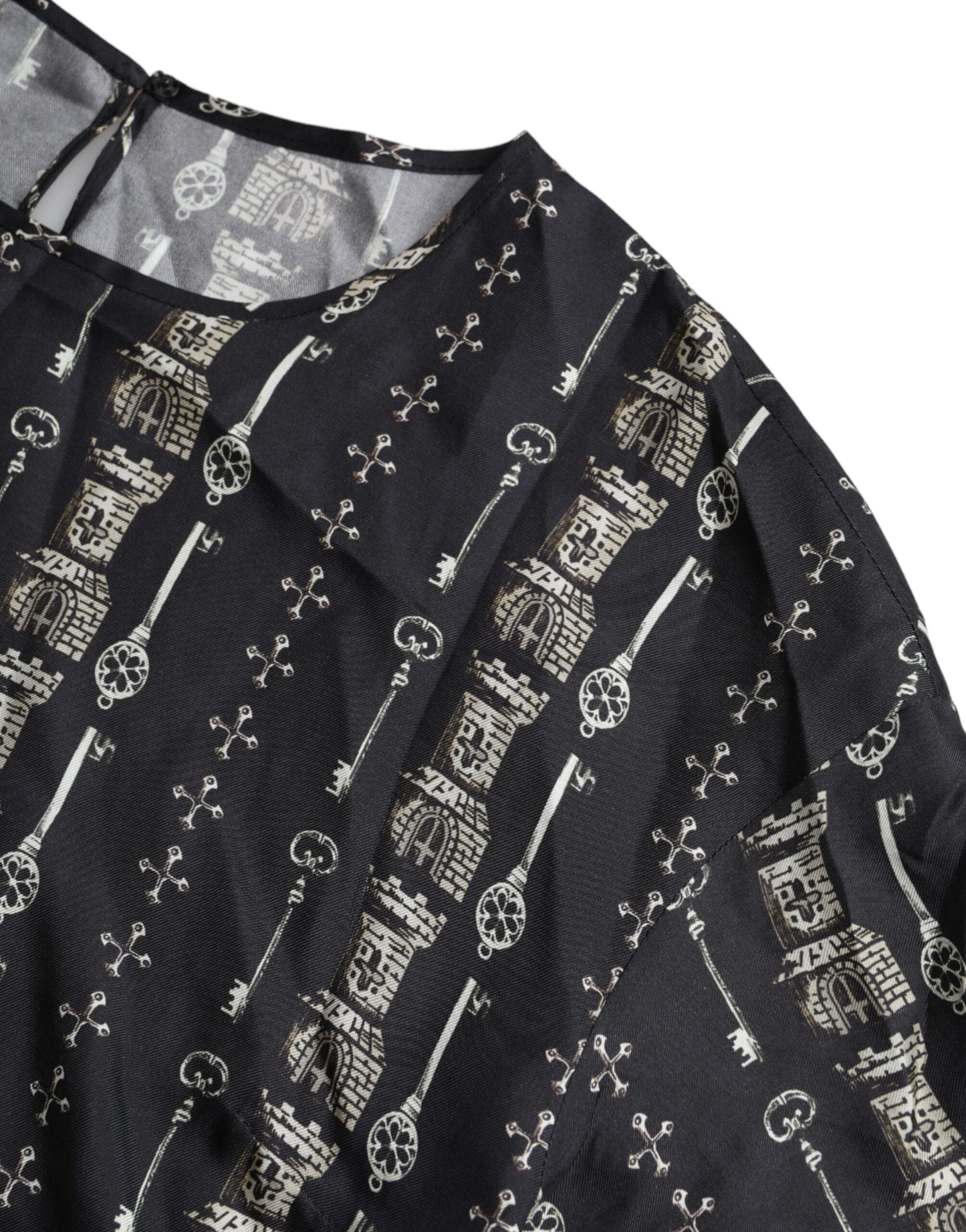 Dolce & Gabbana Black Key Castle Print Silk Blouse T-shirt IT42 / M