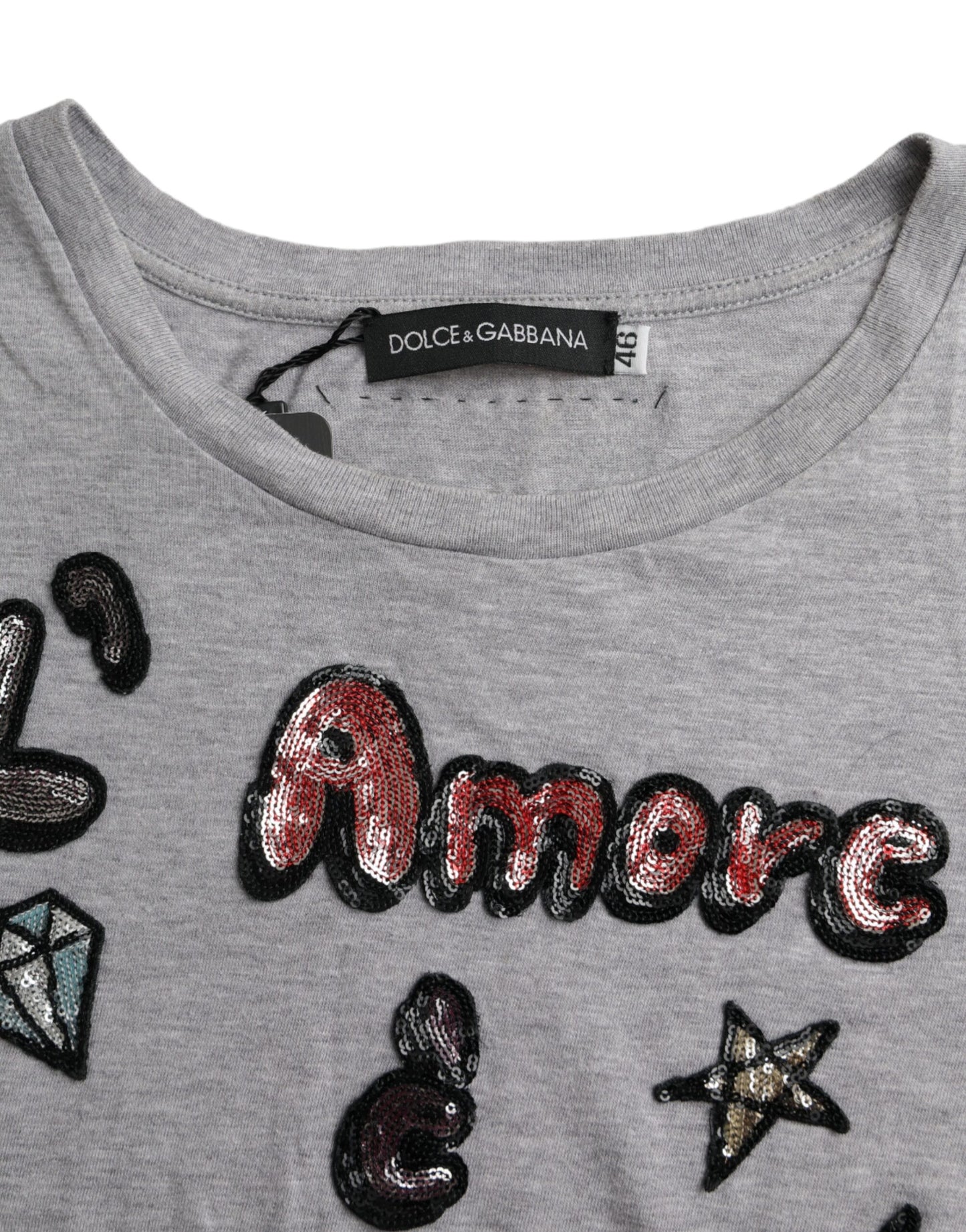 Dolce & Gabbana Gray Cotton L'Amore E'Bellezza Top T-shirt IT46 / XL